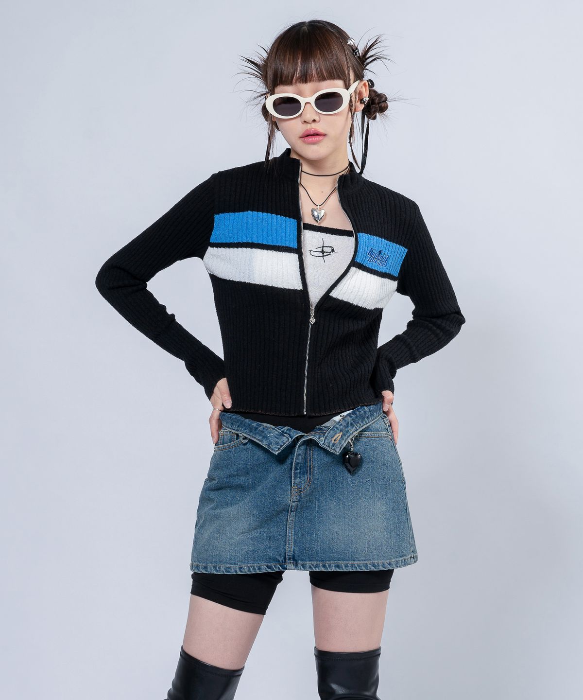 언유주얼 노말(UNUSUALNORMAL) NASH KNIT ZIP-UP JACKET_BLACK