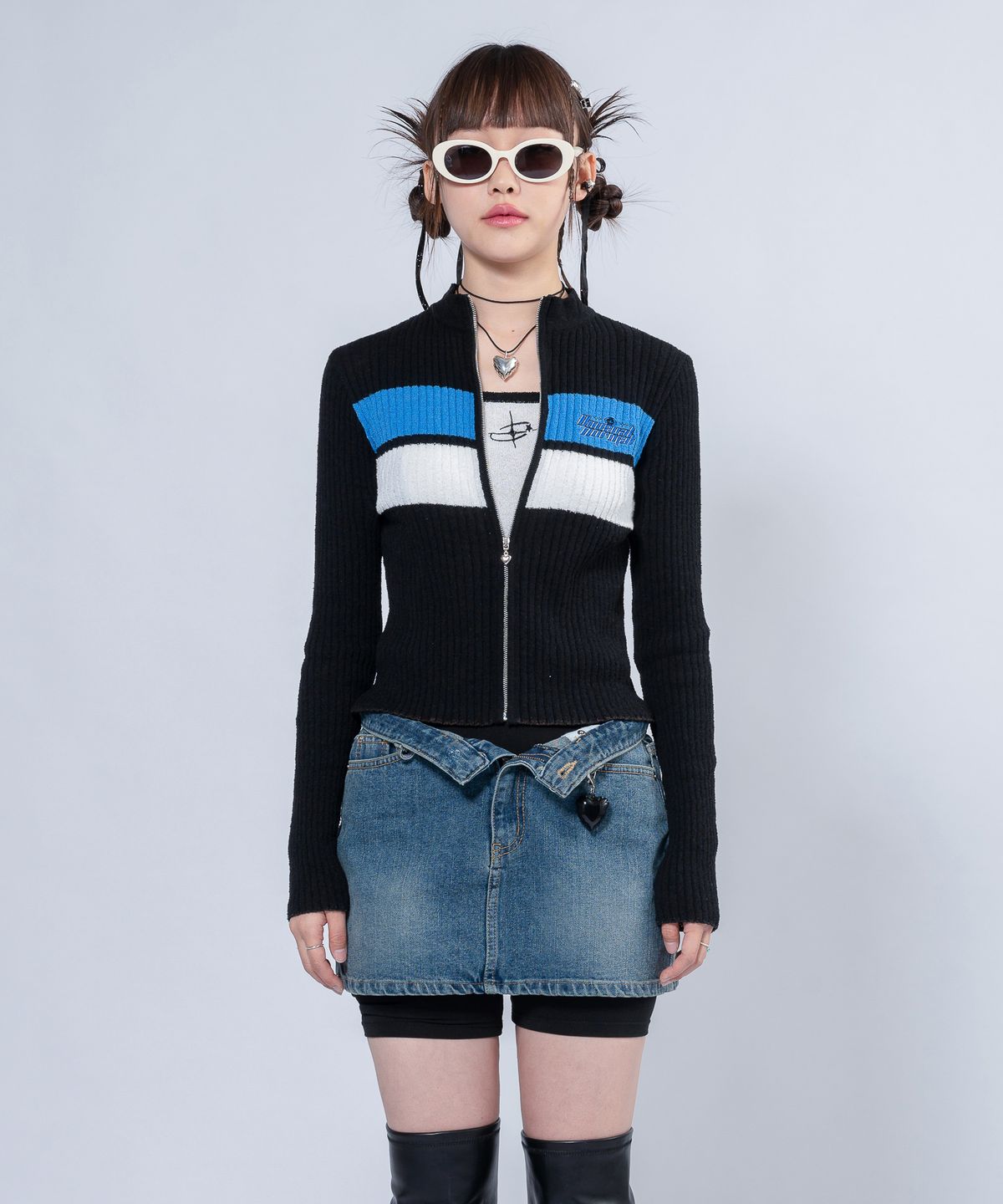 언유주얼 노말(UNUSUALNORMAL) NASH KNIT ZIP-UP JACKET_BLACK