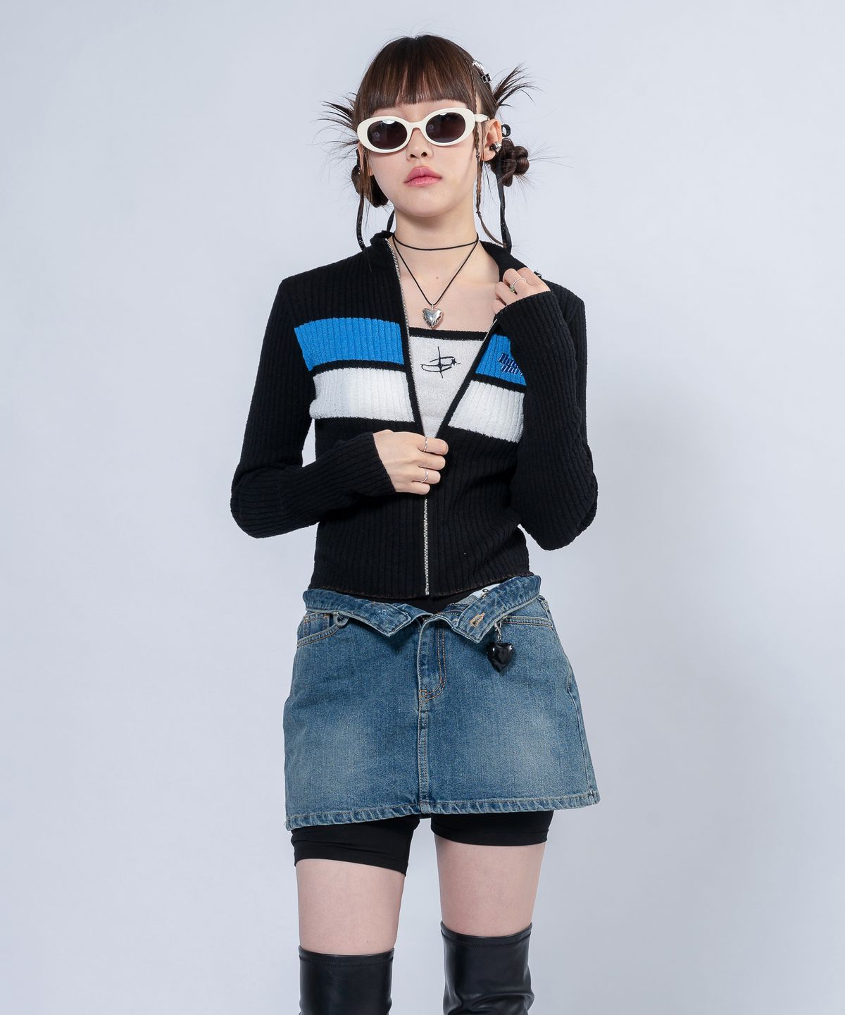 언유주얼 노말(UNUSUALNORMAL) NASH KNIT ZIP-UP JACKET_BLACK