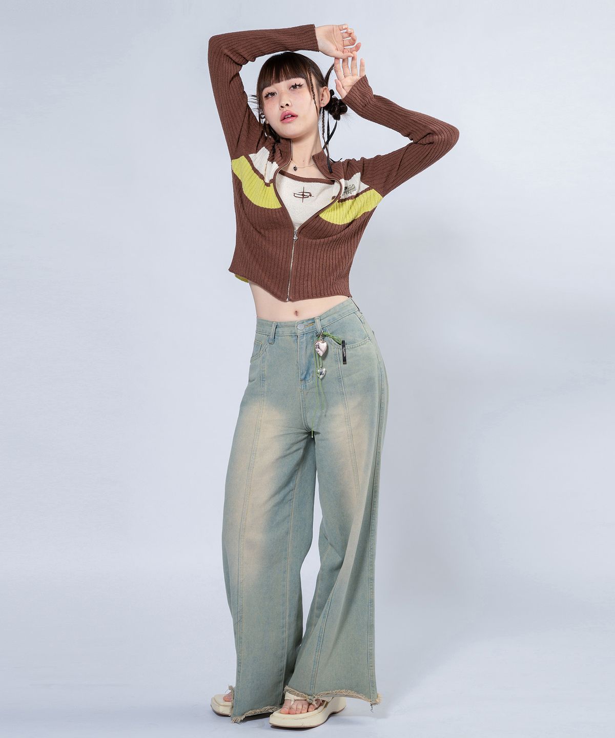 언유주얼 노말(UNUSUALNORMAL) NASH 2 COLOR KNIT TOP_CREAM