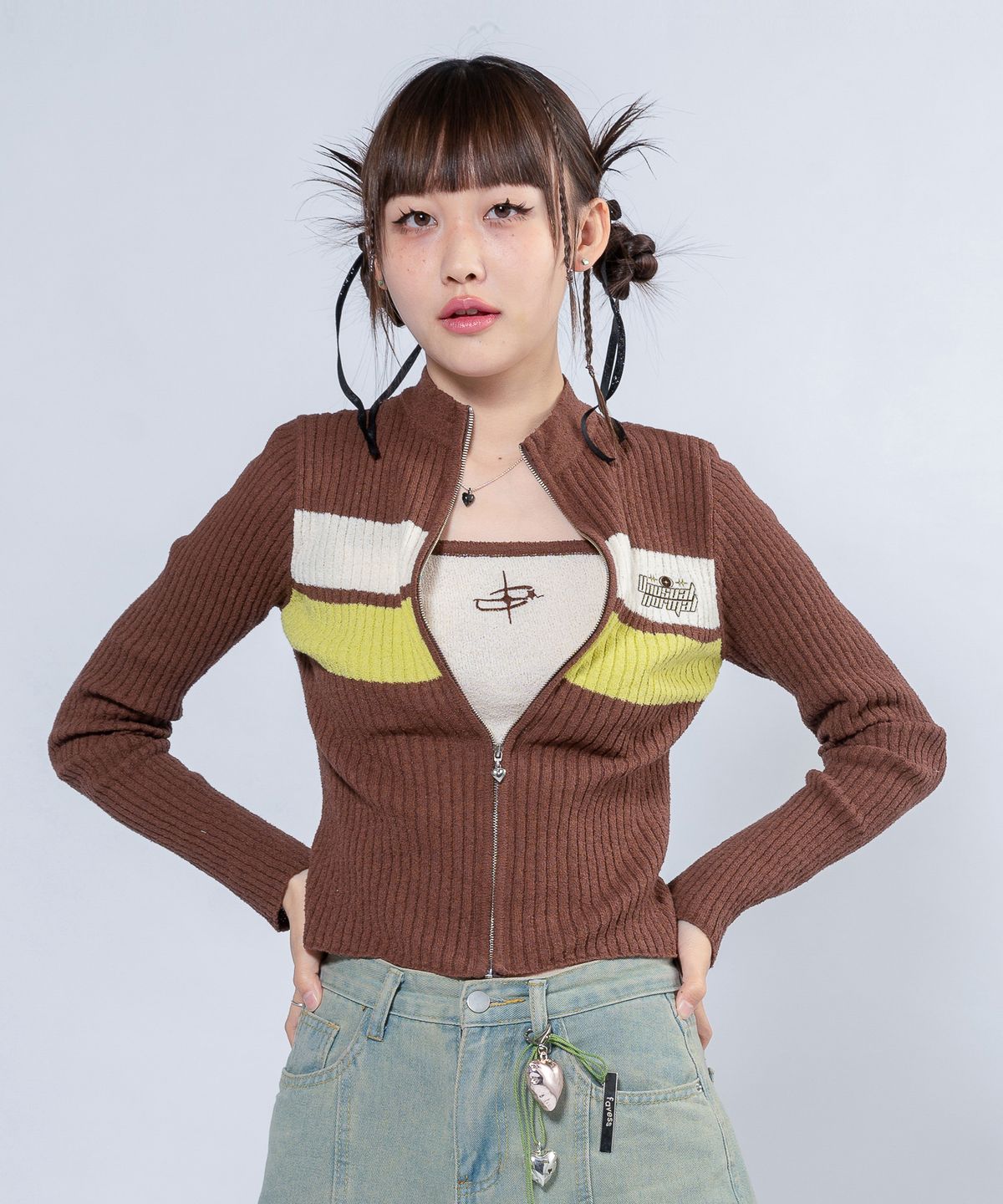 언유주얼 노말(UNUSUALNORMAL) NASH KNIT ZIP-UP JACKET_BROWN