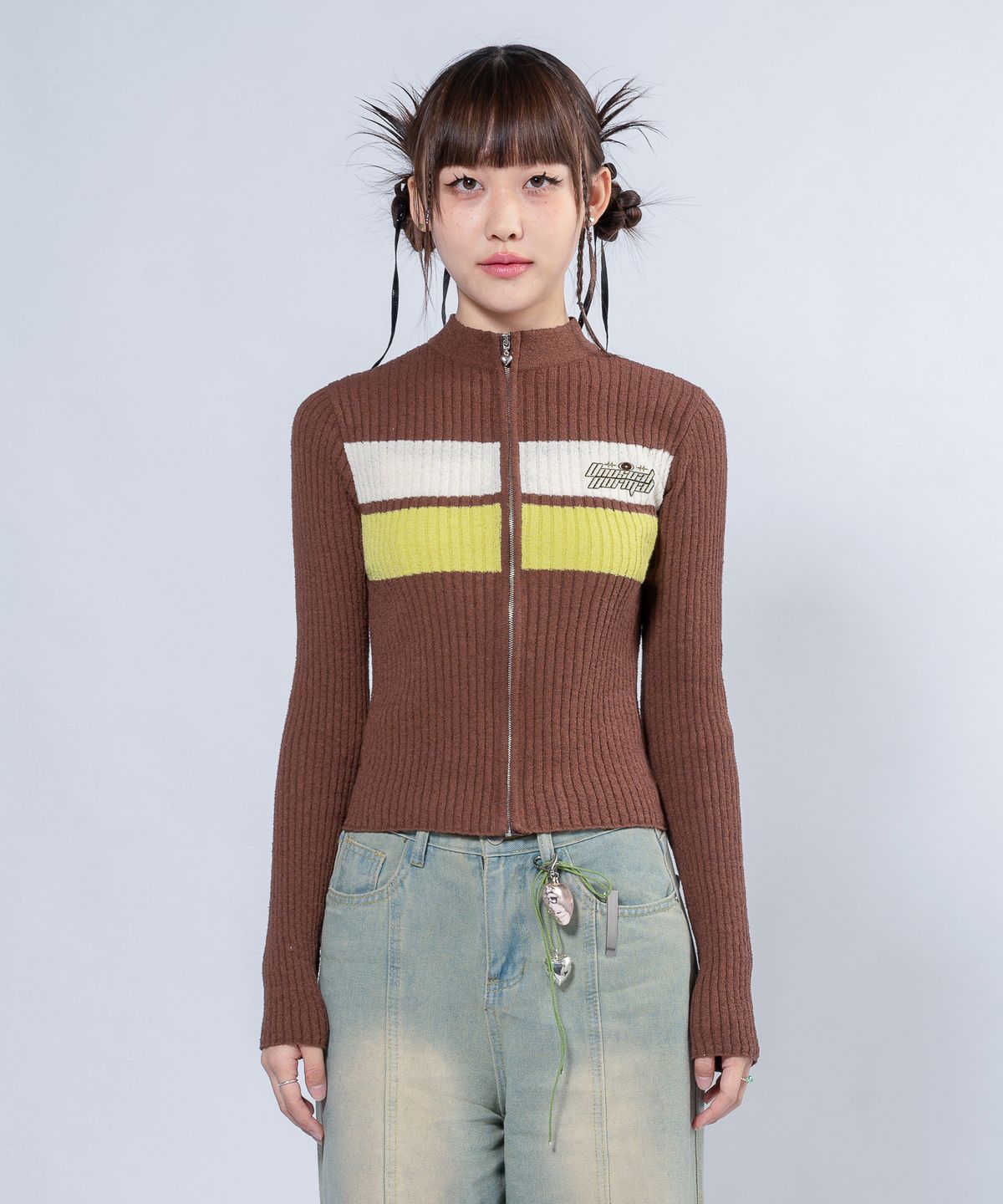 언유주얼 노말(UNUSUALNORMAL) NASH KNIT ZIP-UP JACKET_BROWN