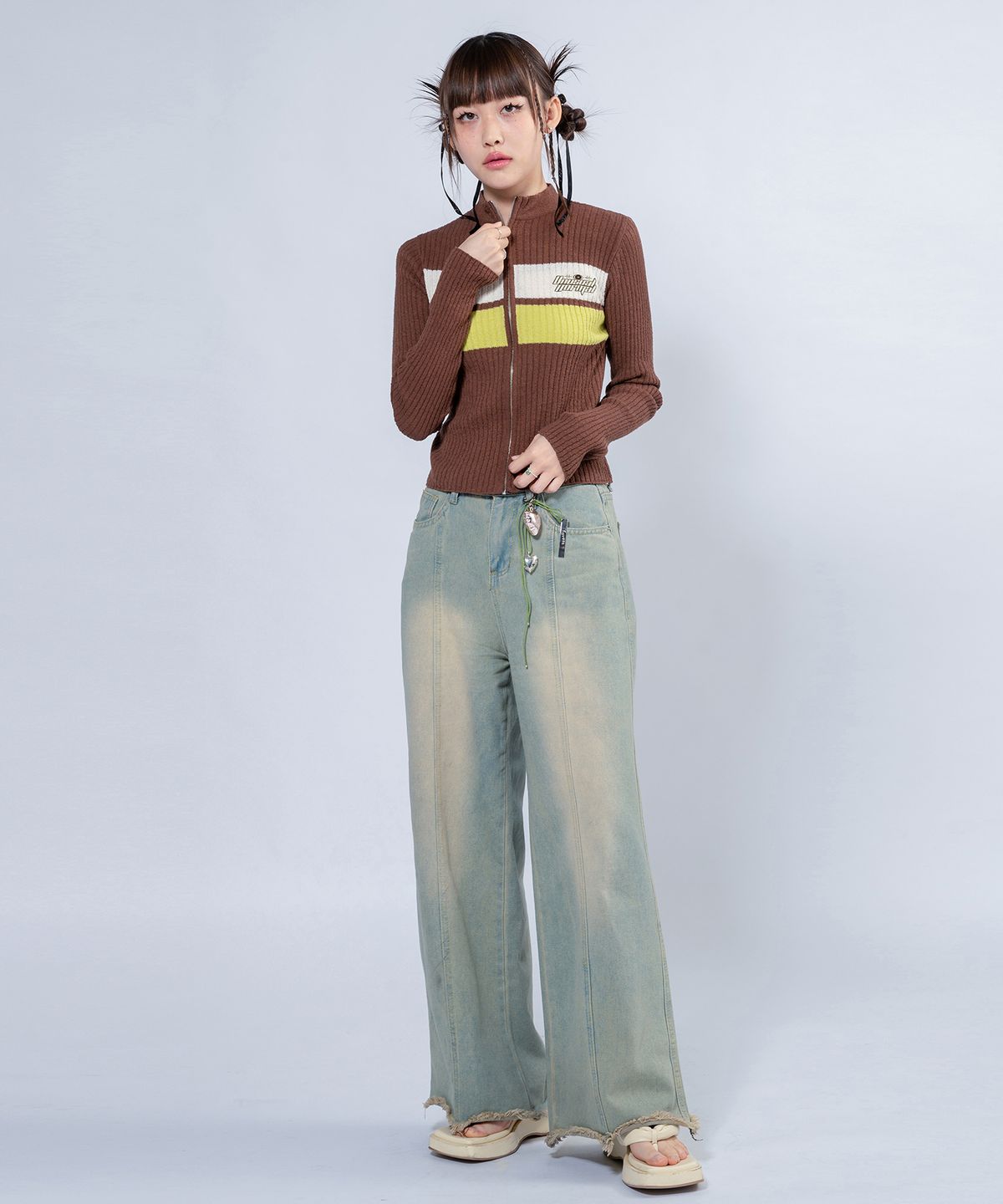 언유주얼 노말(UNUSUALNORMAL) NASH KNIT ZIP-UP JACKET_BROWN