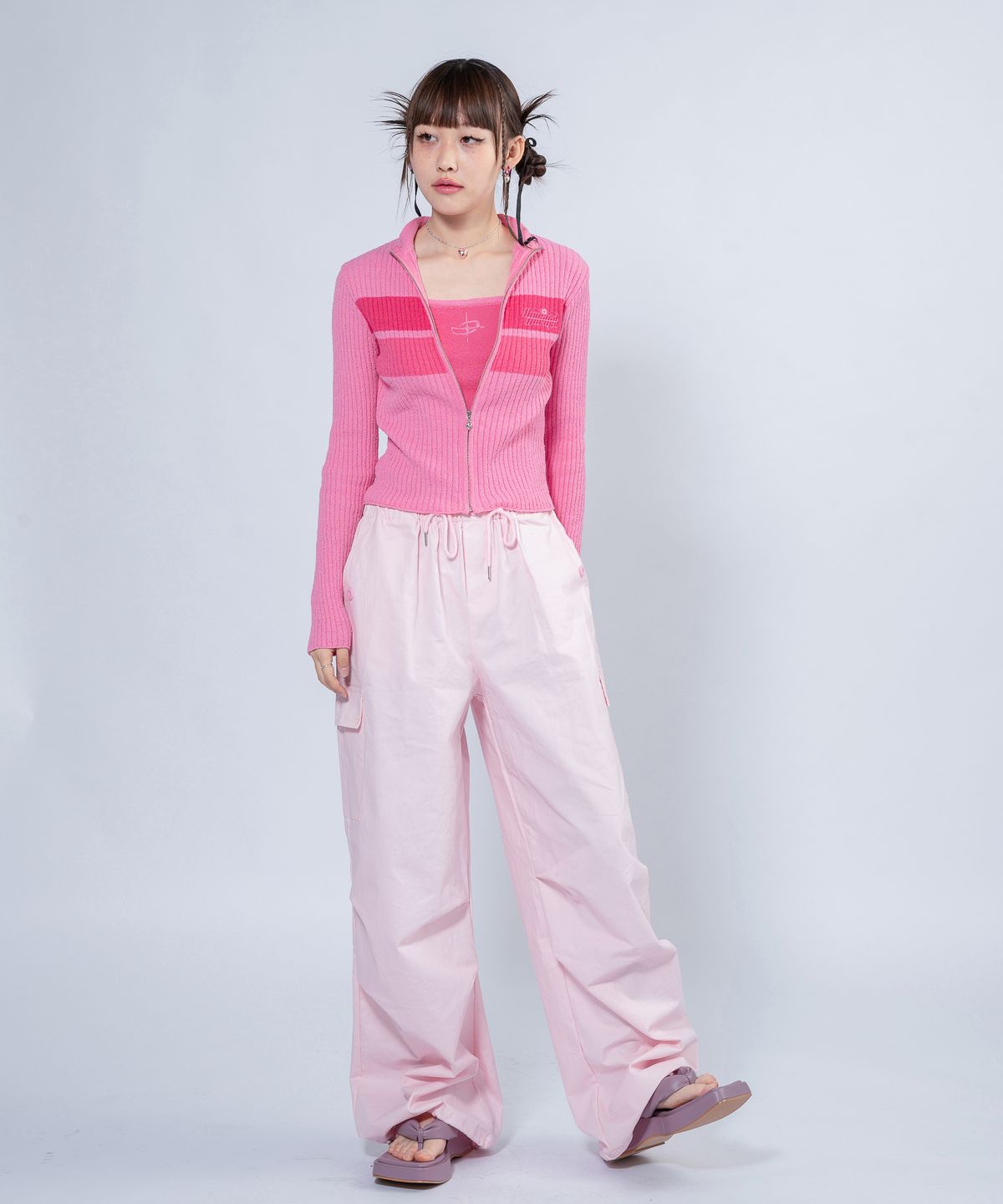 언유주얼 노말(UNUSUALNORMAL) NASH 2 COLOR KNIT TOP_PINK