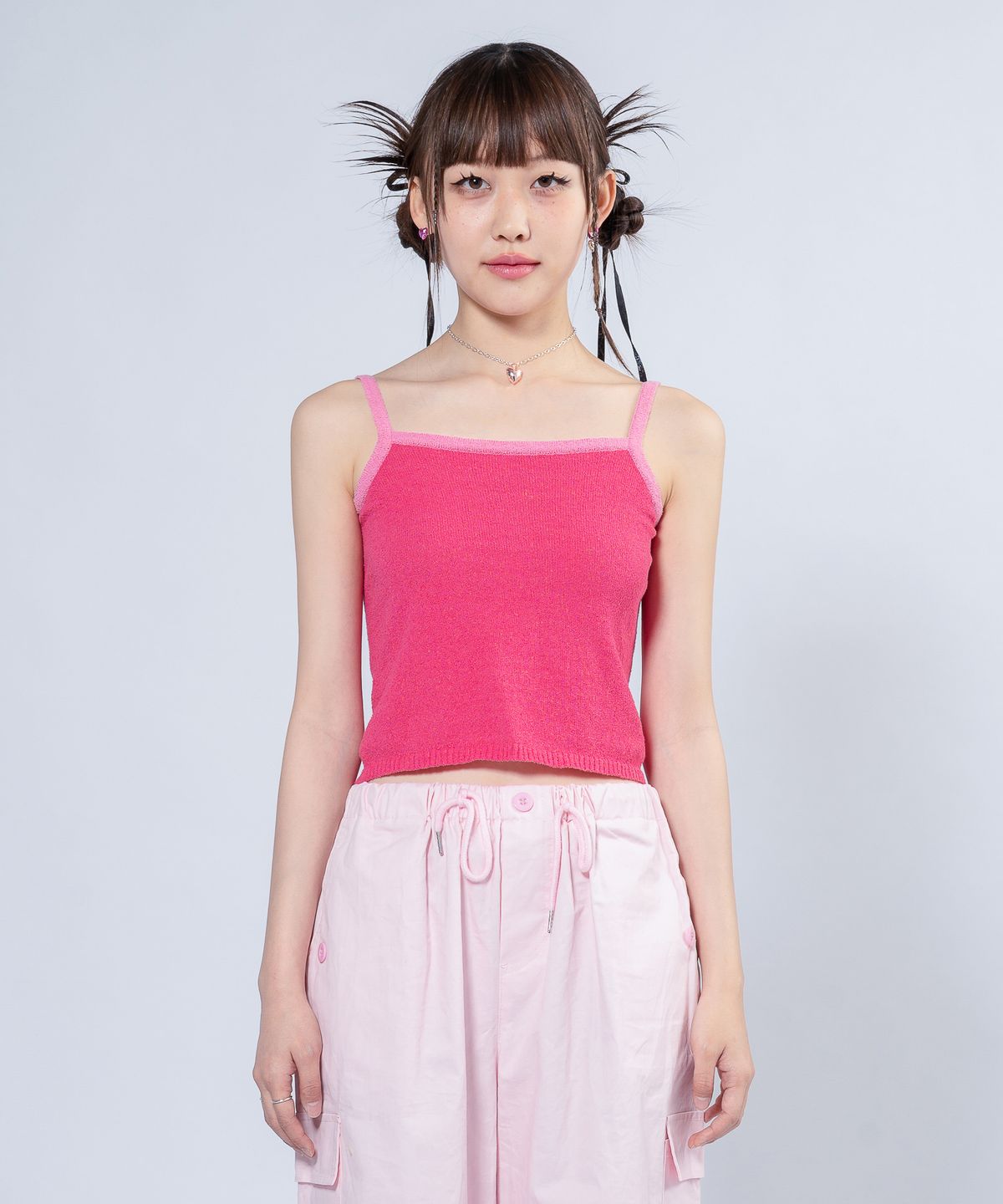 언유주얼 노말(UNUSUALNORMAL) NASH 2 COLOR KNIT TOP_PINK