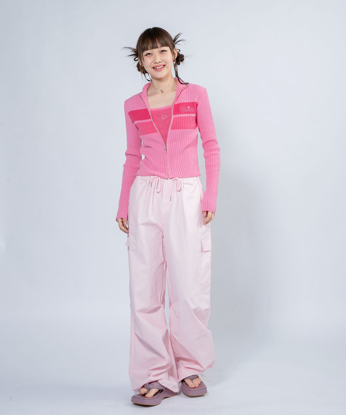 언유주얼 노말(UNUSUALNORMAL) NASH KNIT ZIP-UP JACKET_PINK