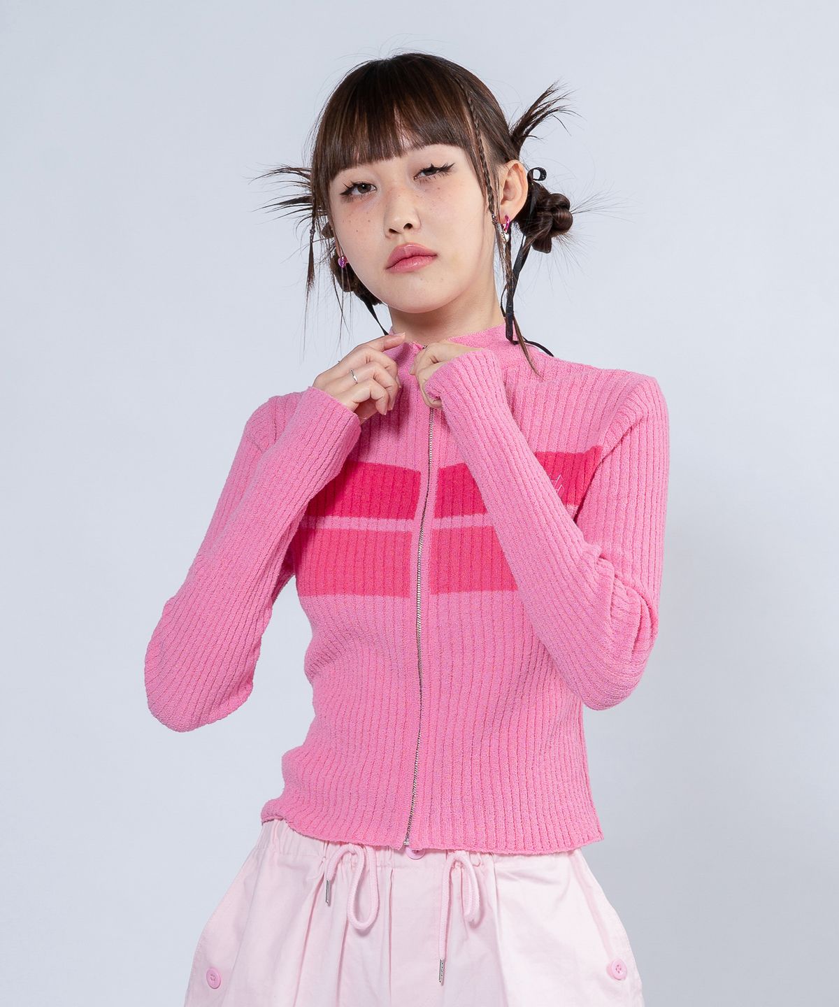 언유주얼 노말(UNUSUALNORMAL) NASH KNIT ZIP-UP JACKET_PINK
