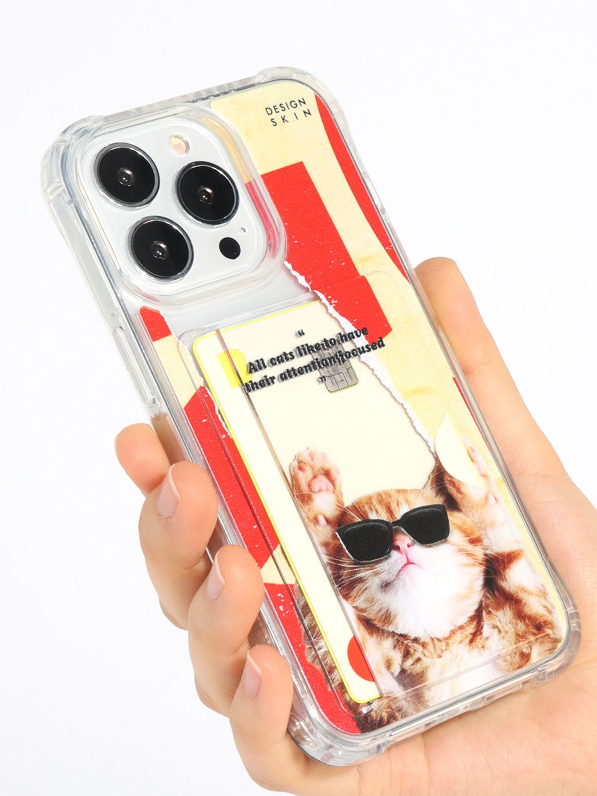 디자인스킨(DESIGNSKIN) 피닉스 클리어 카드슬롯 범퍼 그래픽 케이스-어텐션 캣