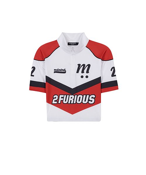 MUSINSA | MSKN2ND Racing Half Zip Up Jersey Crop Top White