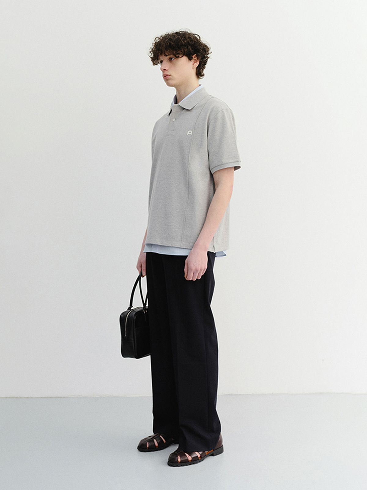 던스트 포 맨(DUNST FOR MEN) LEATHER LOGO POLO SHIRT_UNISEX_UDTS6B122_MELANGE GREY