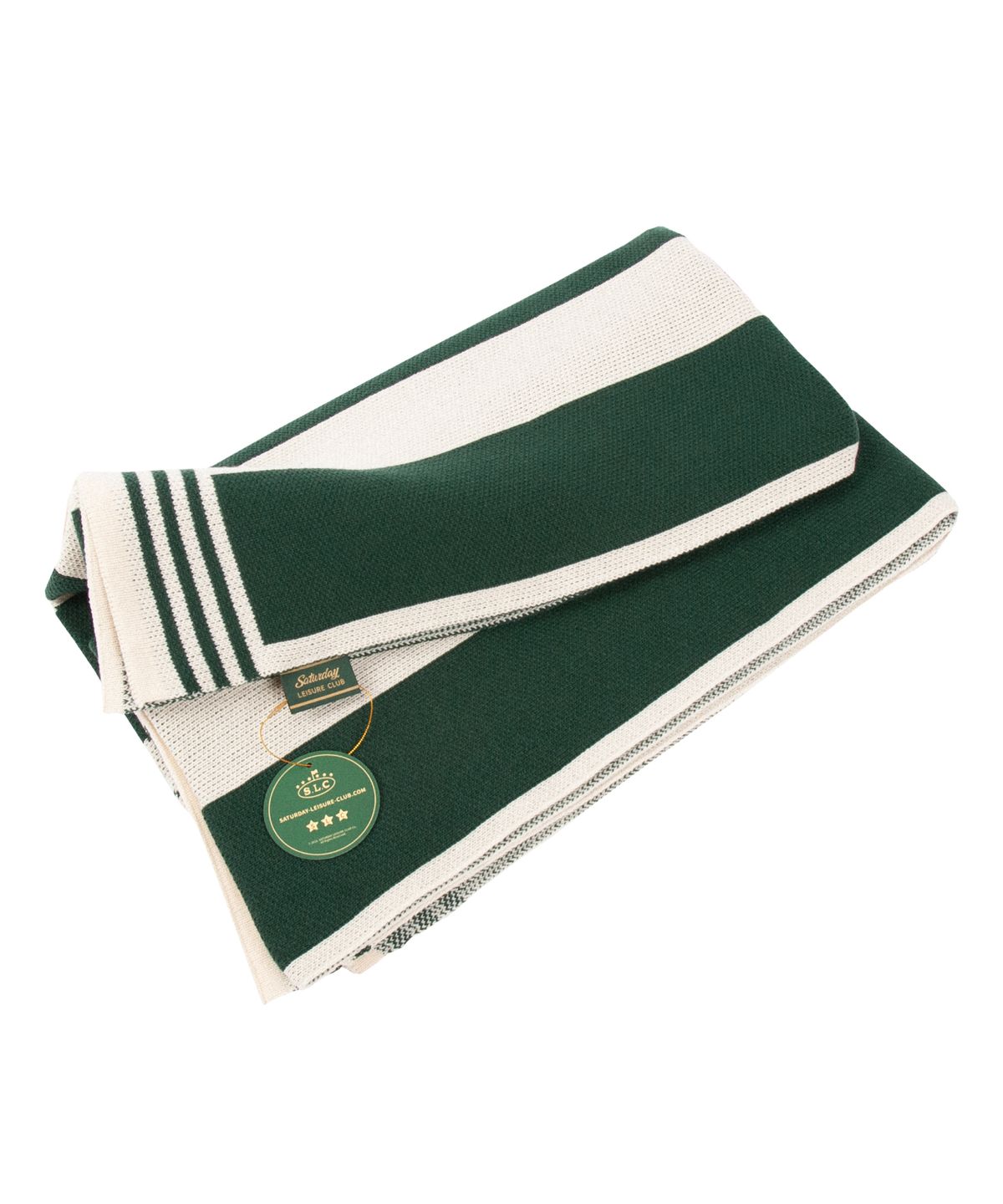 세러데이 레저 클럽(SATURDAY LEISURE CLUB) Knit Leisure Mat & Blanket - British Racing Green & Ivory Stripe