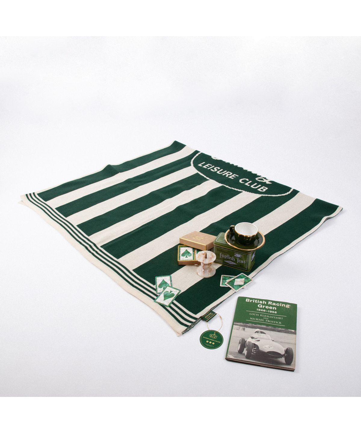 세러데이 레저 클럽(SATURDAY LEISURE CLUB) Knit Leisure Mat & Blanket - British Racing Green & Ivory Stripe