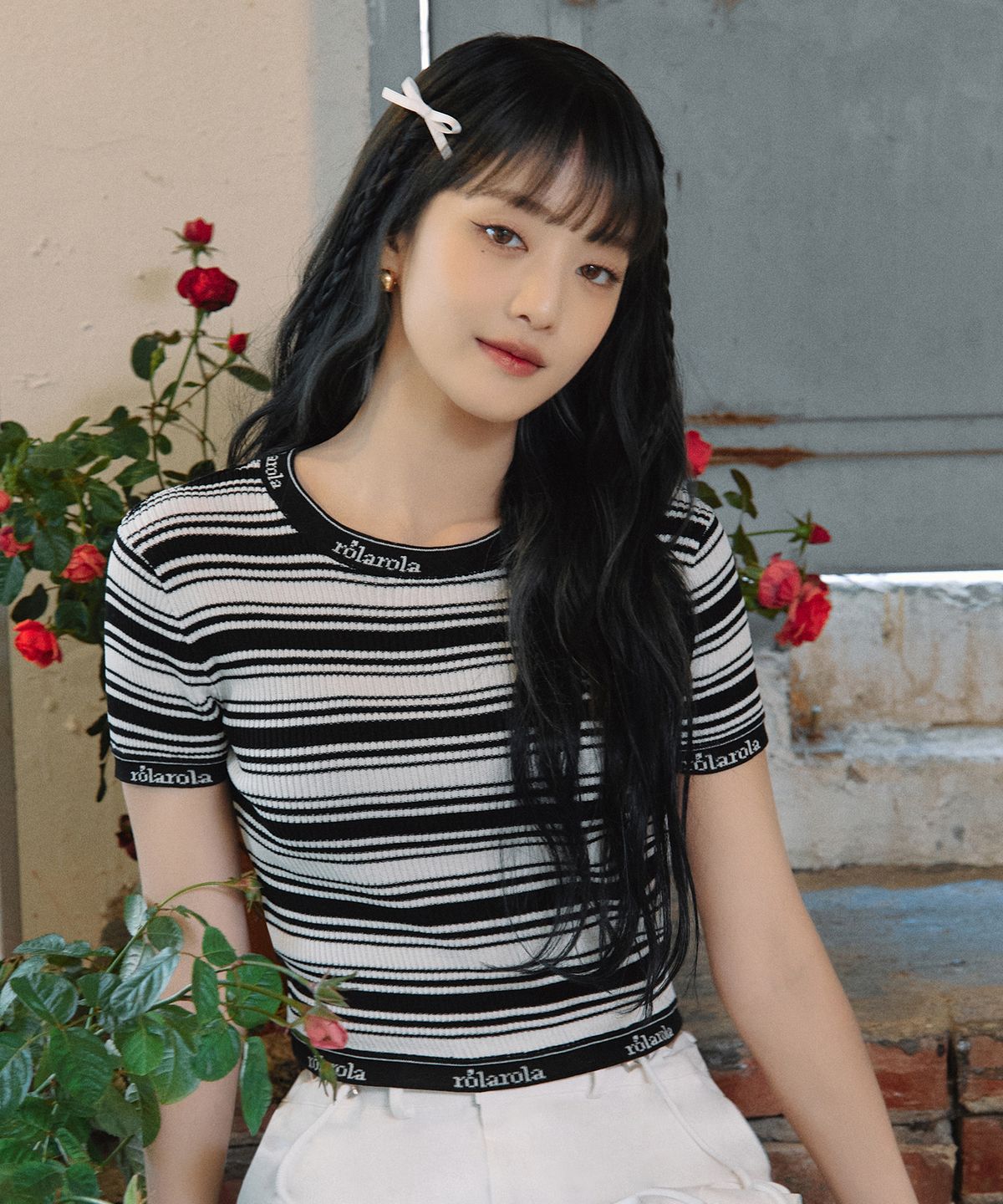 로라로라(ROLAROLA) STRIPE LOGO JACQUARD KNIT BLACK