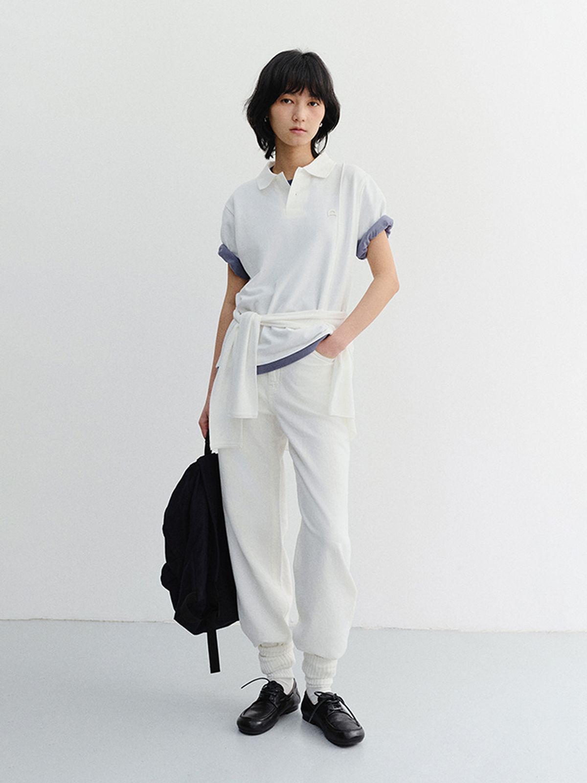 던스트(DUNST) UNISEX LEATHER LOGO POLO SHIRT_UDTS6B122_OFF WHITE