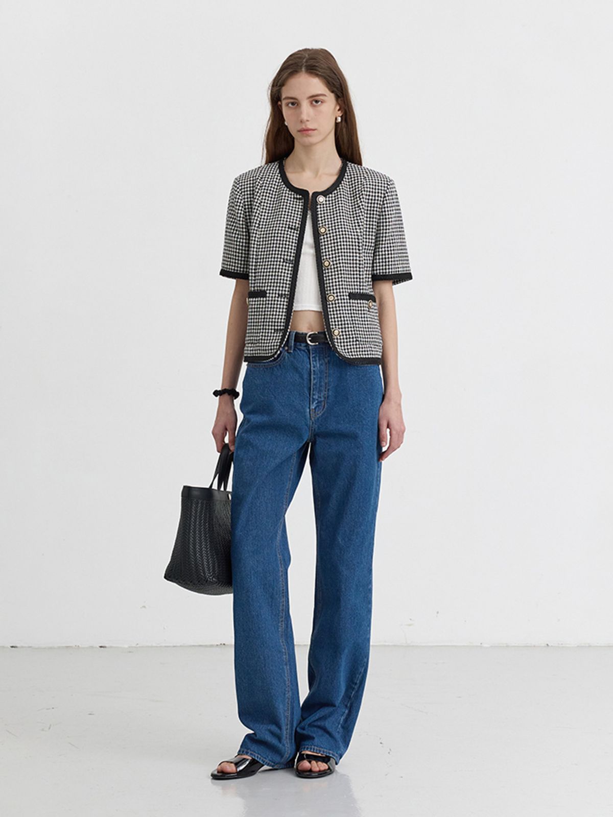 던스트(DUNST) SUMMER TWEED JACKET_UDJA5B223_WHITE / BLACK CHECK