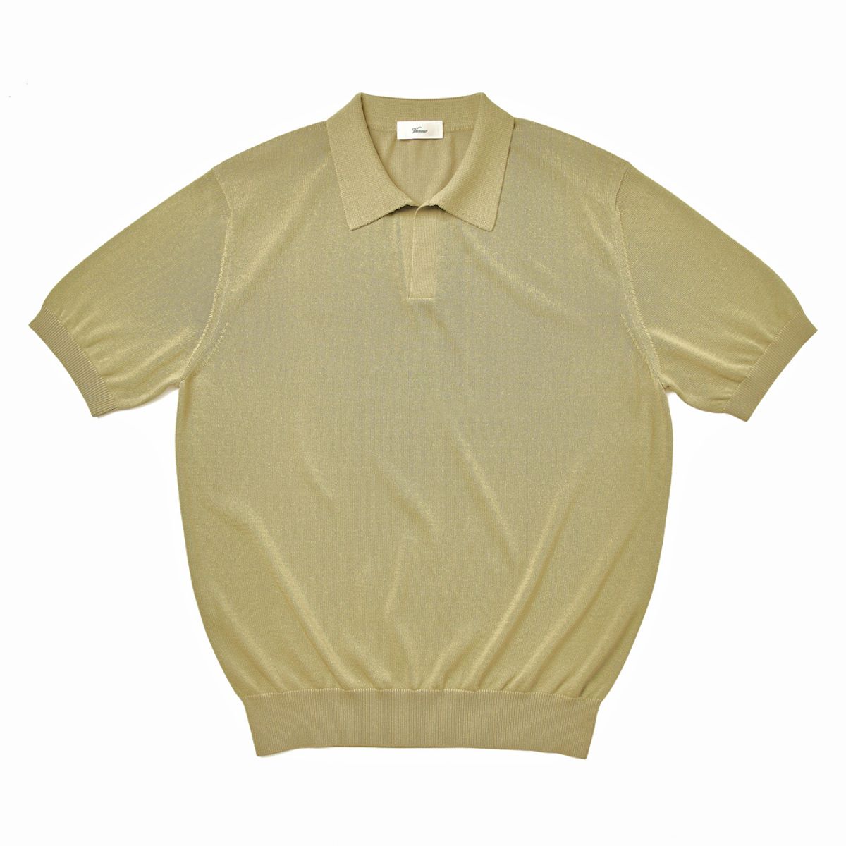 베르노(VERNO) Linen like open collar knit Olive