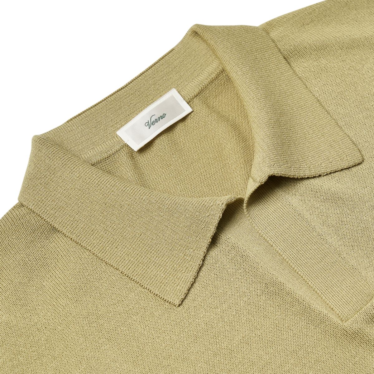 베르노(VERNO) Linen like open collar knit Olive