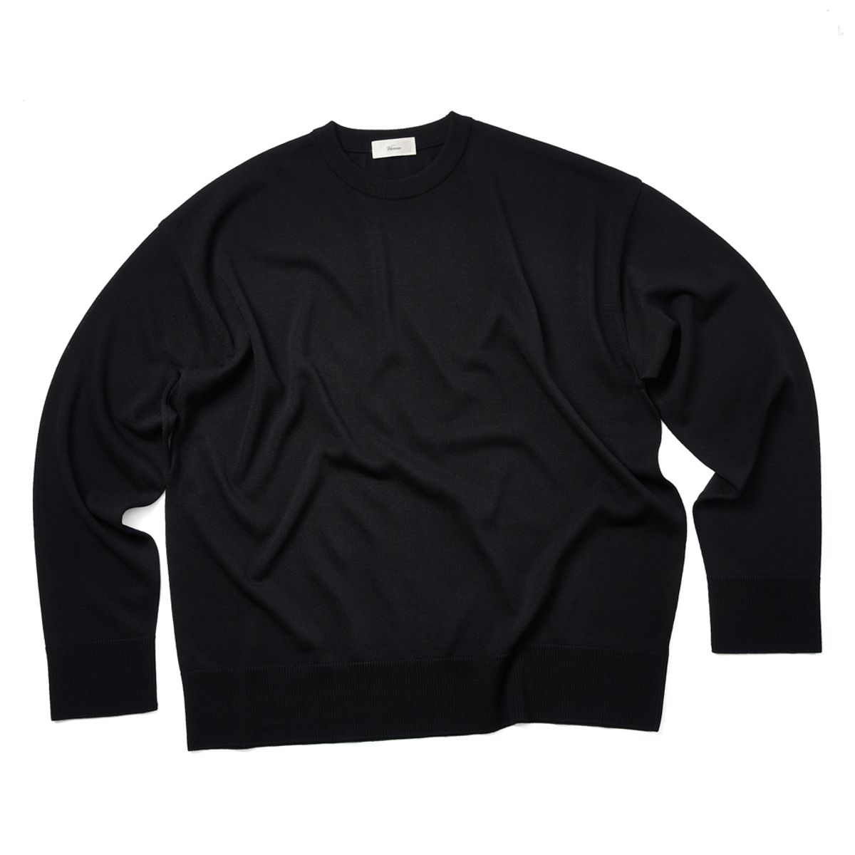 베르노(VERNO) [CASUAL]Linen like Long sleeve round knit Black