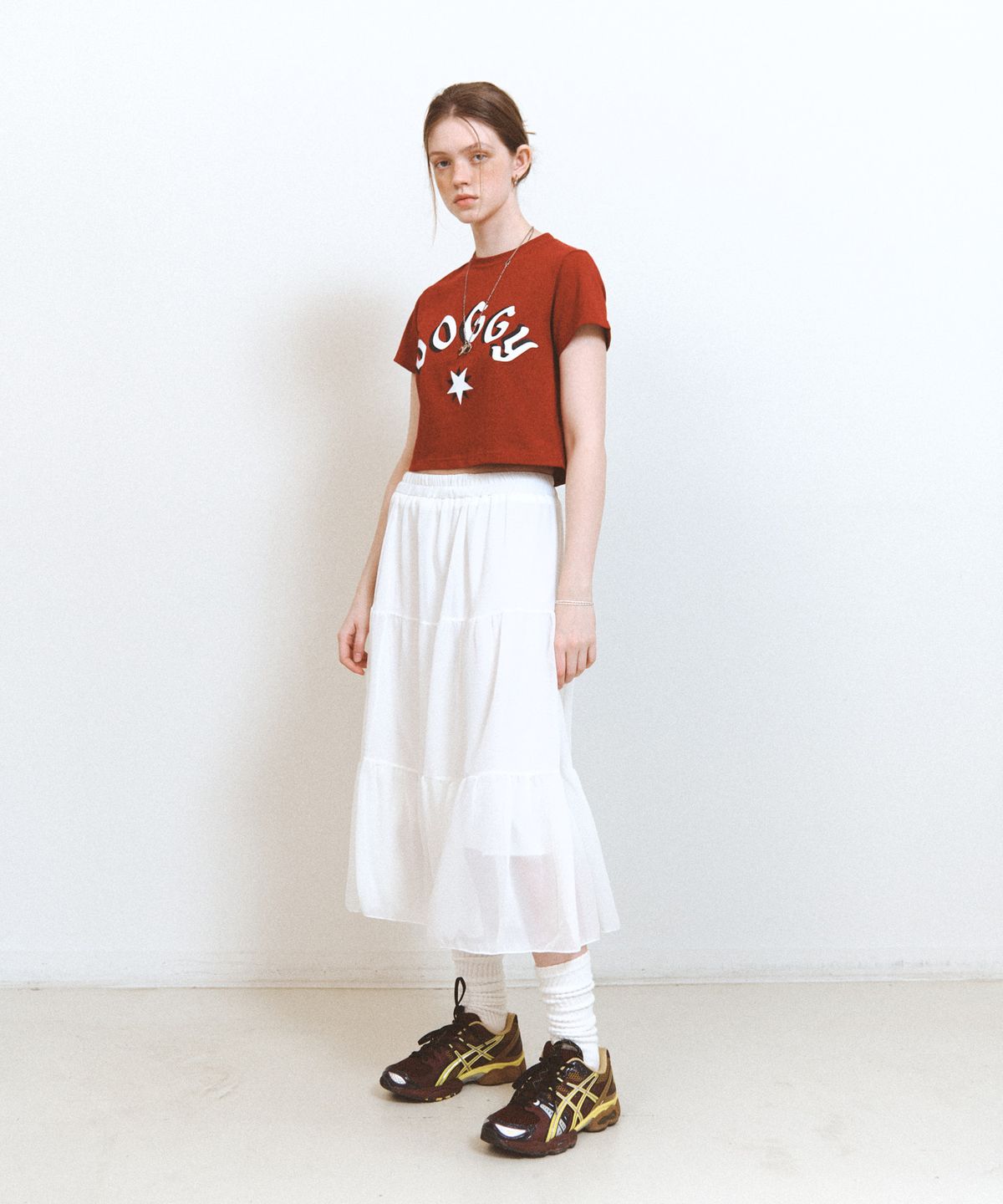리트리버클럽(RETRIEVER CLUB) DOGGY STAR CROP TEE [BURGUNDY]