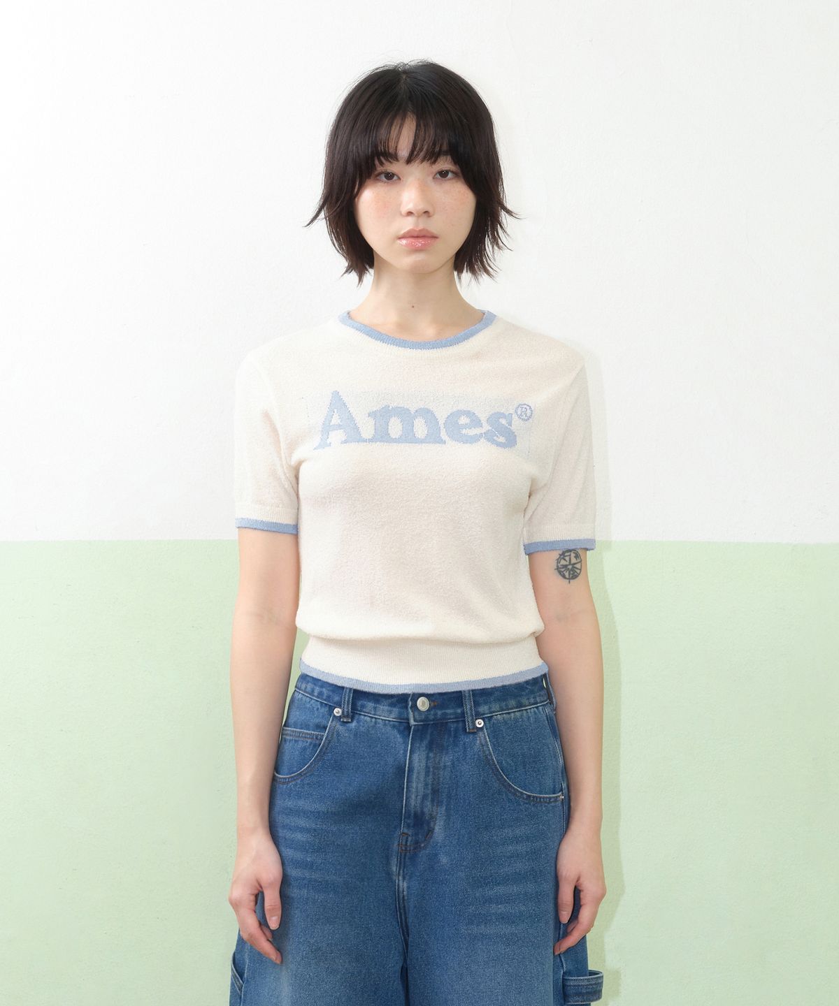 아메스 월드와이드(AMES-WORLDWIDE) BASIC LOGO KNIT IVORY
