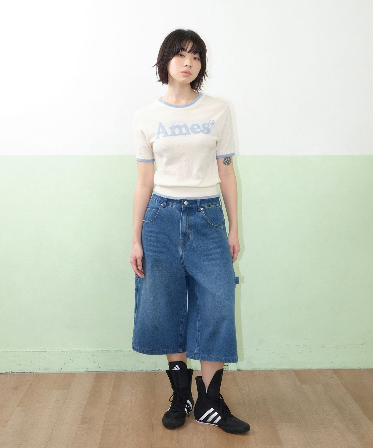 아메스 월드와이드(AMES-WORLDWIDE) BASIC LOGO KNIT IVORY