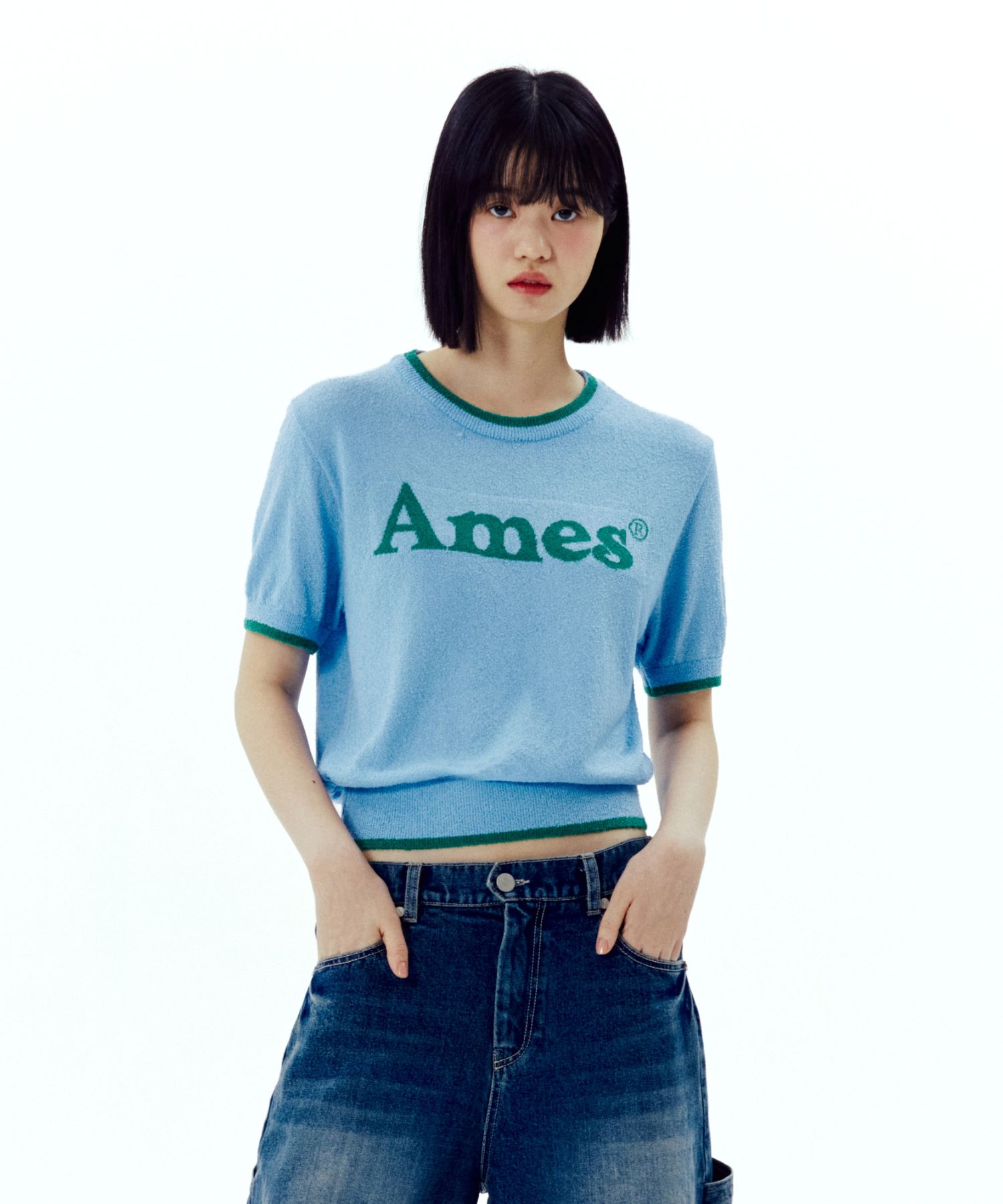 ◆AMES-WORLDWIDE◆ BASIC LOGO KNIT BLUE AM2EMUK601ABL AMES-WORLDWIDE