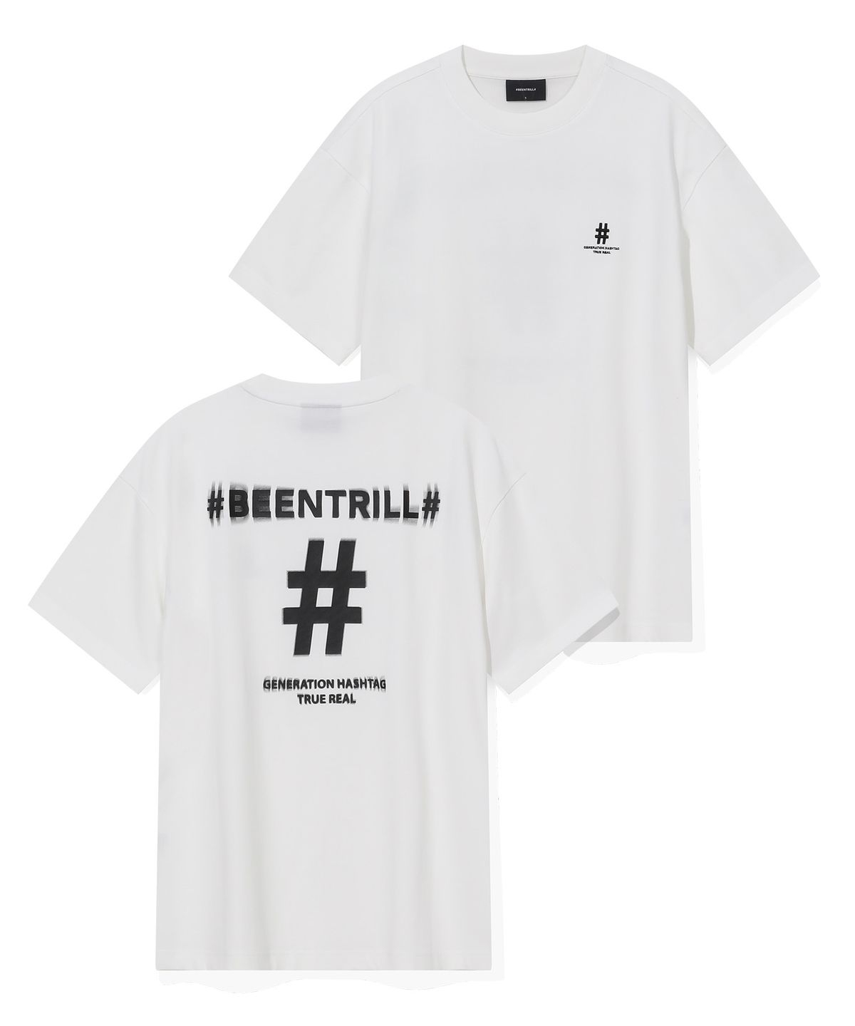 빈트릴(BEENTRILL) 쉐이크 해시태그 컴포트핏 티셔츠(오프 화이트)