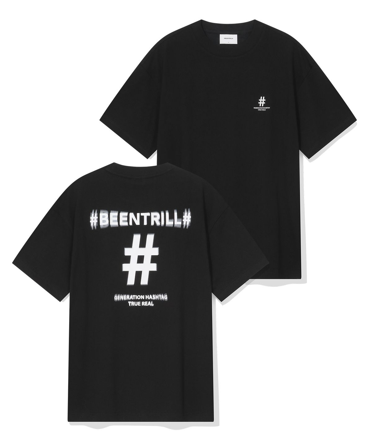 빈트릴(BEENTRILL) 쉐이크 해시태그 컴포트핏 티셔츠(블랙)