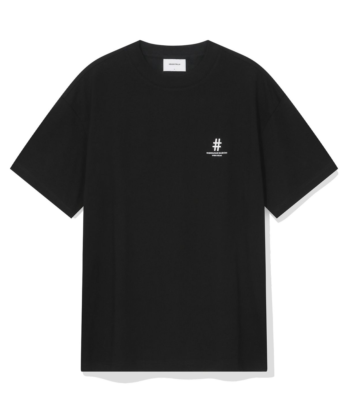 빈트릴(BEENTRILL) 쉐이크 해시태그 컴포트핏 티셔츠(블랙)