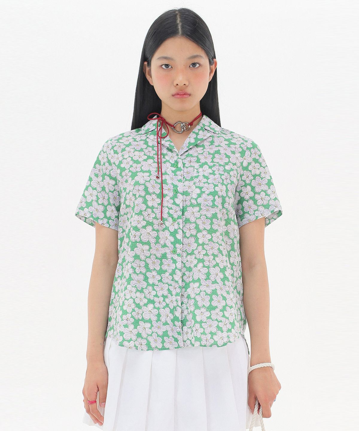 준준스페이스(JUNEJUNE SPACE) Seersucker Floral Shirts_Green(시어서커 플로랄 셔츠_그린)