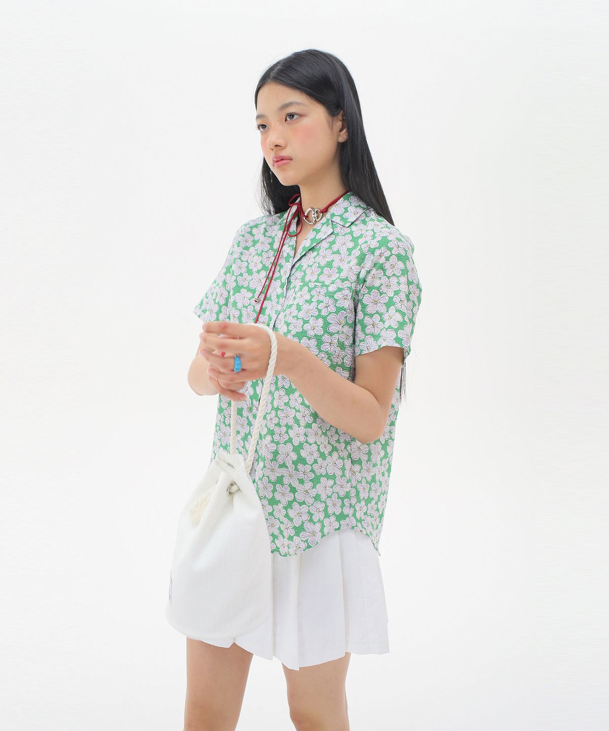 준준스페이스(JUNEJUNE SPACE) Seersucker Floral Shirts_Green(시어서커 플로랄 셔츠_그린)