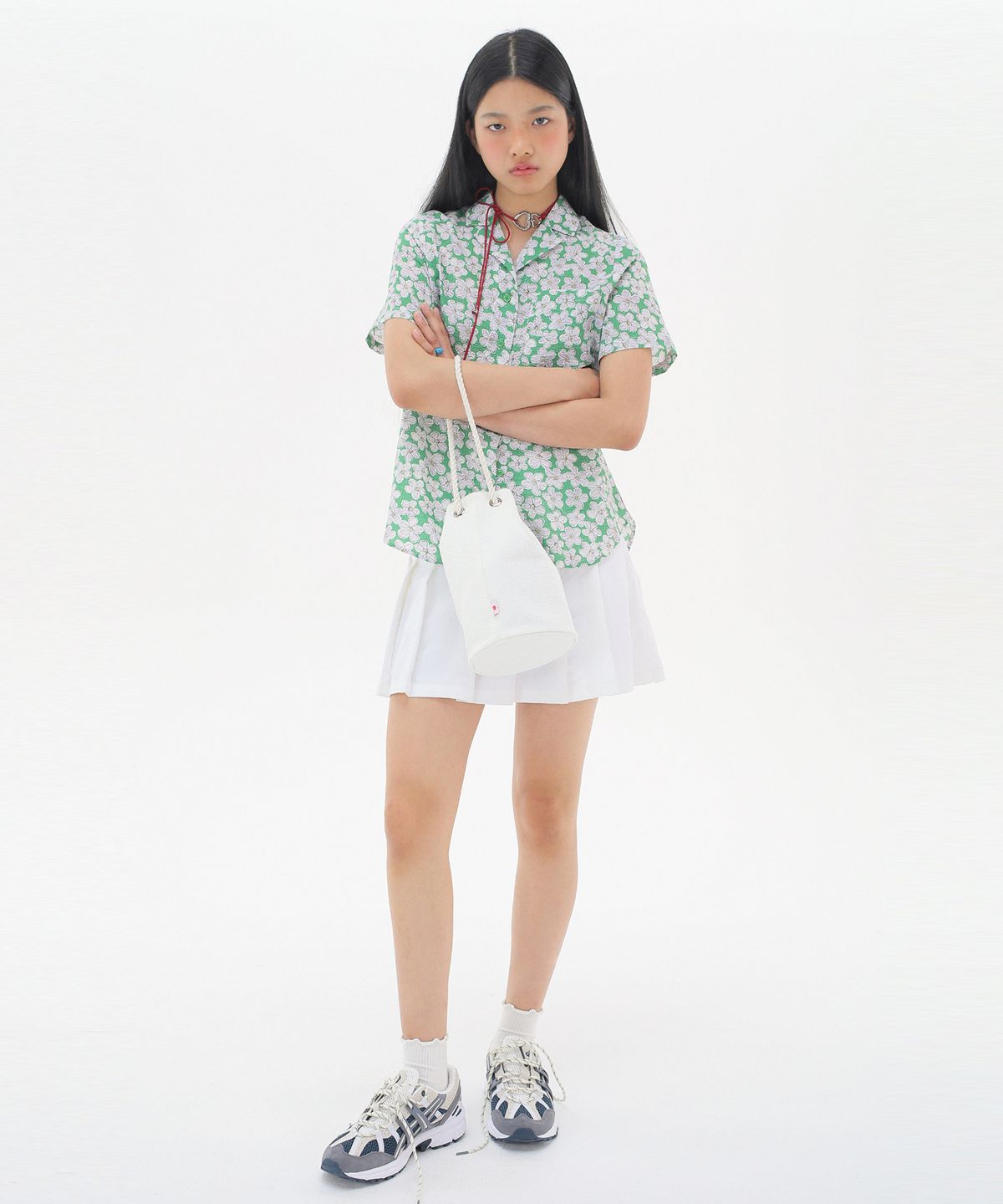 준준스페이스(JUNEJUNE SPACE) Seersucker Floral Shirts_Green(시어서커 플로랄 셔츠_그린)