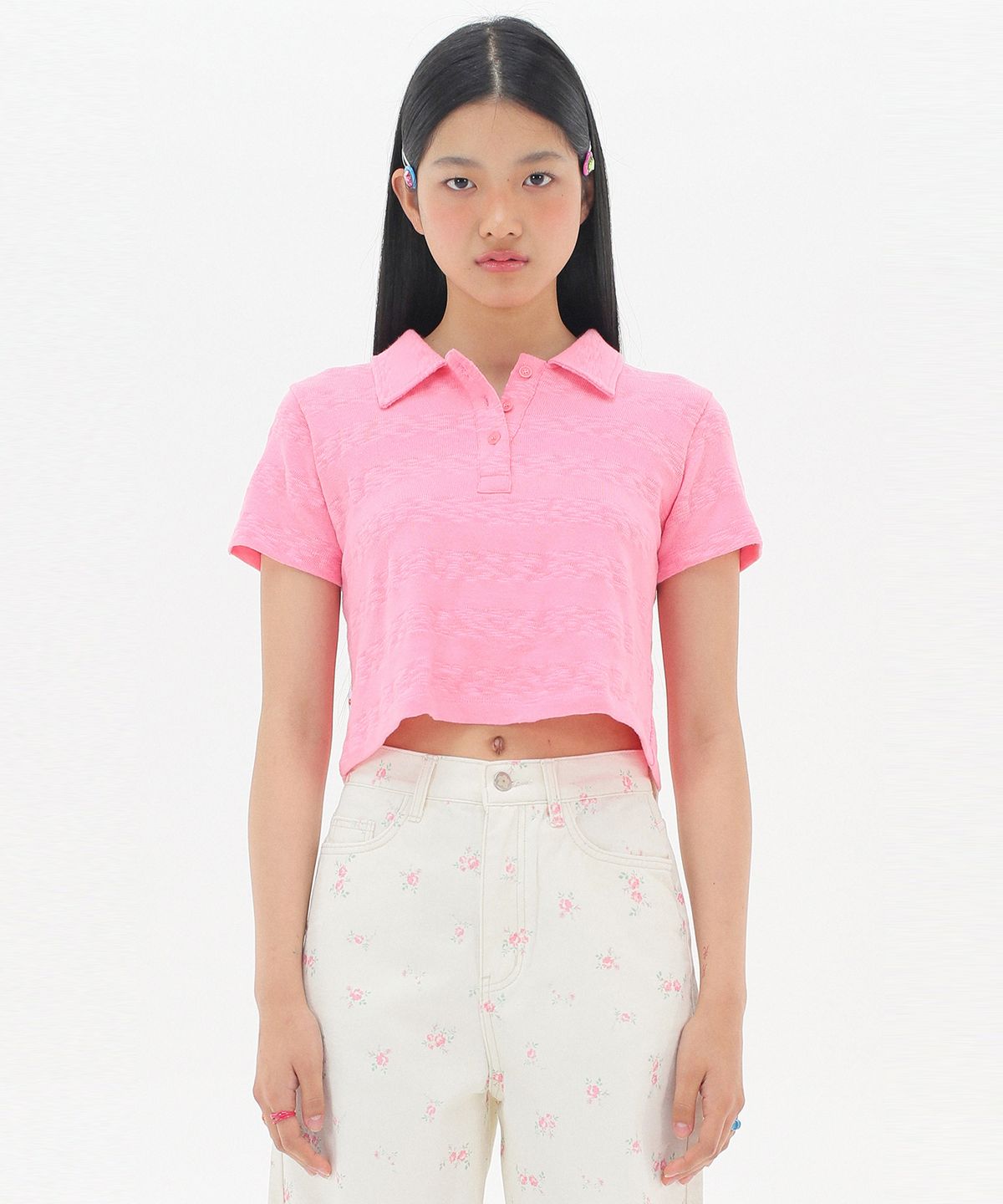 준준스페이스(JUNEJUNE SPACE) Crop PK T-shirts_Pink(크롭 피케이 티셔츠_핑크)