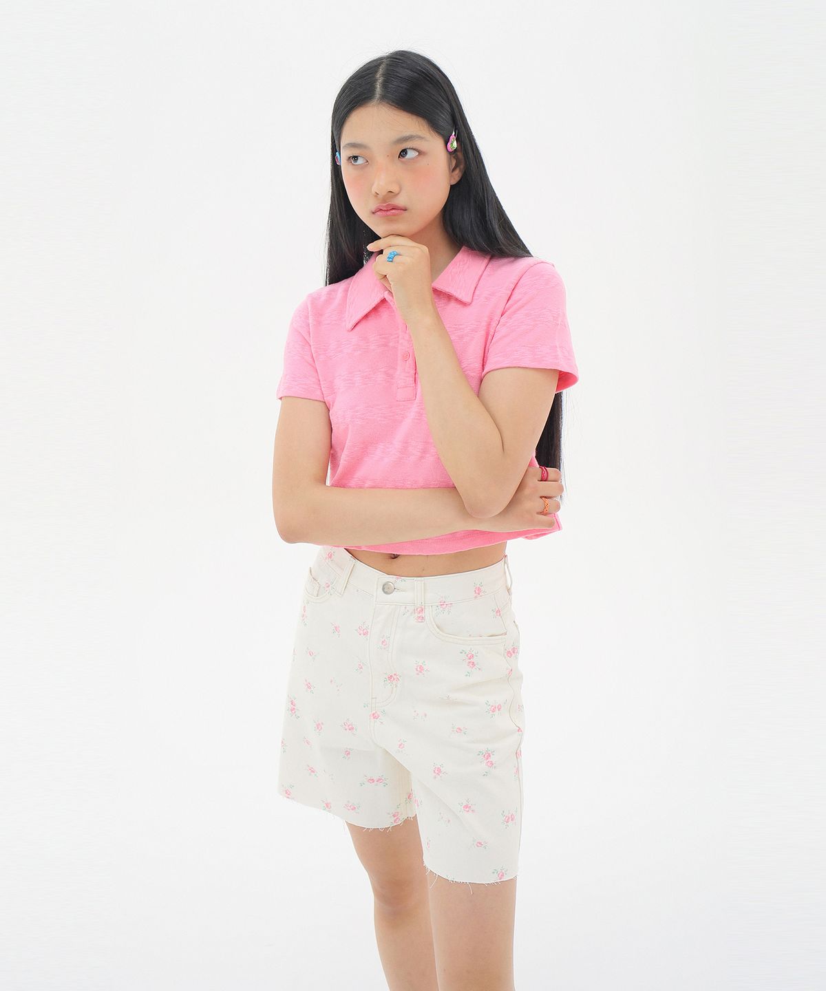 준준스페이스(JUNEJUNE SPACE) Crop PK T-shirts_Pink(크롭 피케이 티셔츠_핑크)