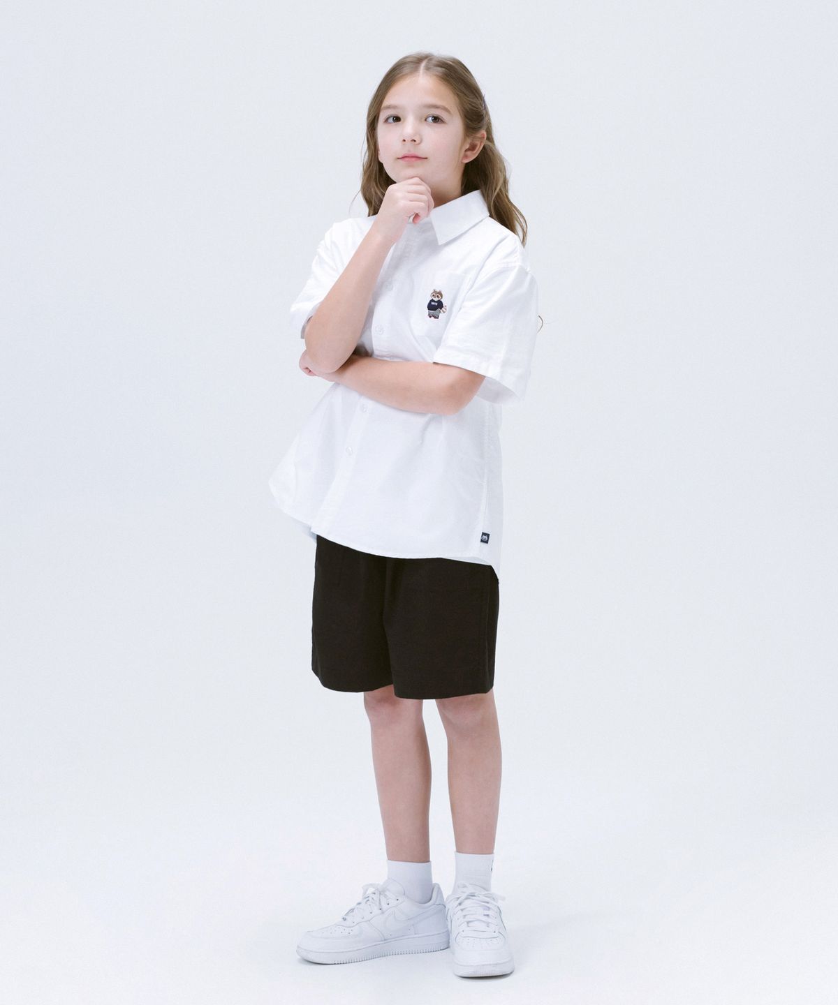 테이크이지 키즈(TAKEASY KIDS) 라쿠 옥스포드 솔리드 반팔셔츠(화이트)