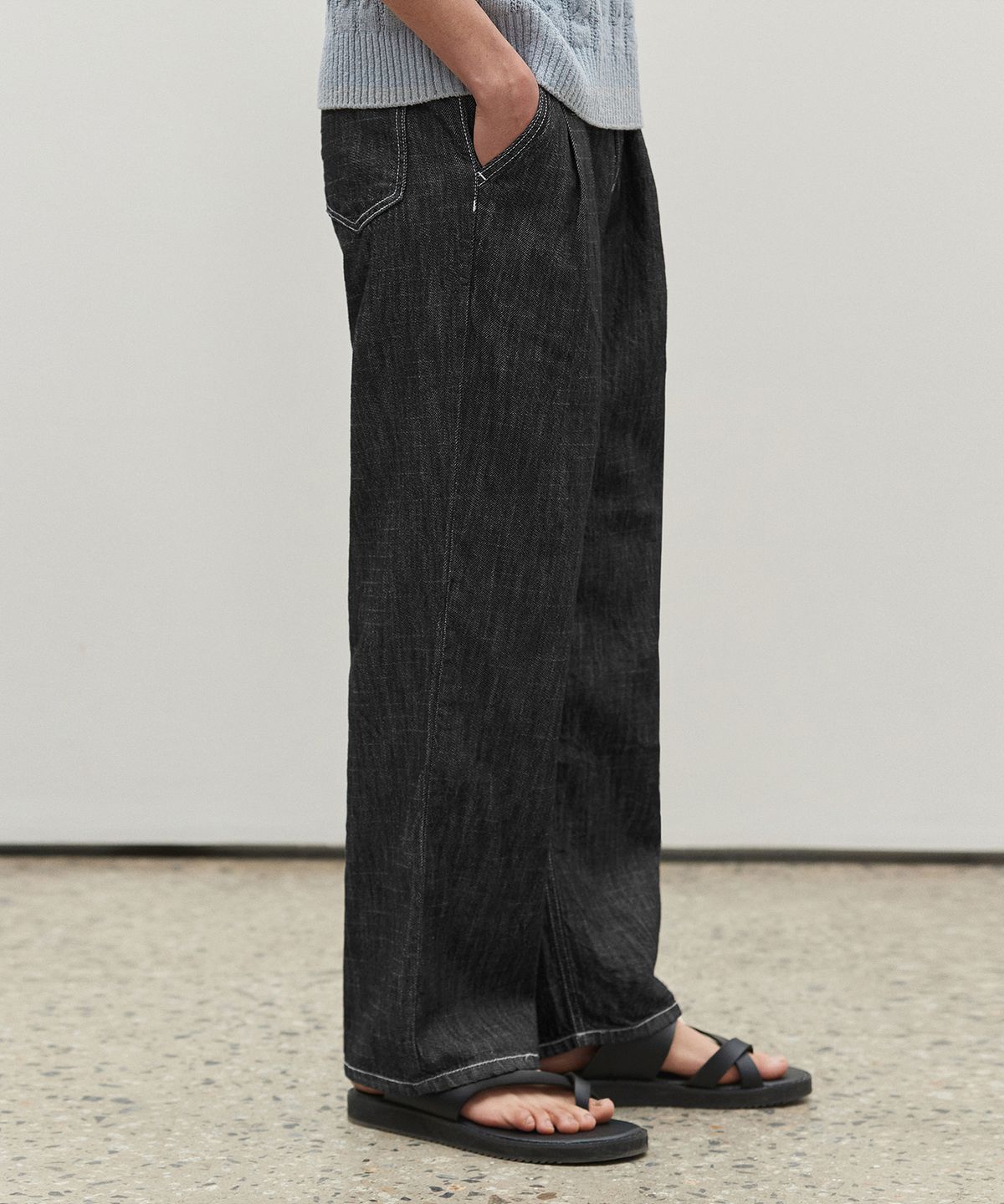 데케트(DECET) [여름원단]2Pleats Wide Jeans DCPT005RawBlack