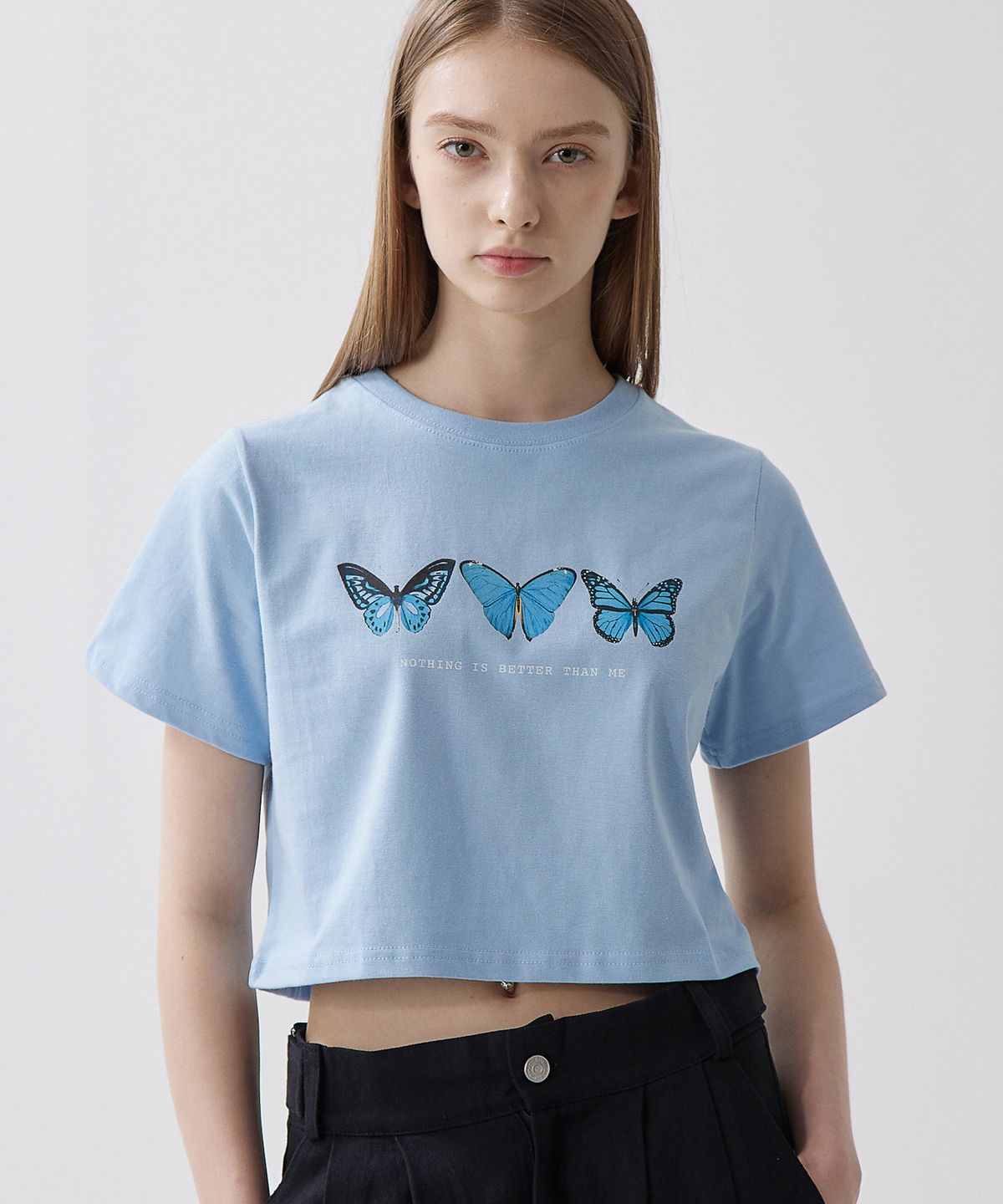 낫띵이즈베럴댄미(NOTHINGISBETTERTHANME) BUTTERFLY X-RAY TEE_sky blue [크롭]