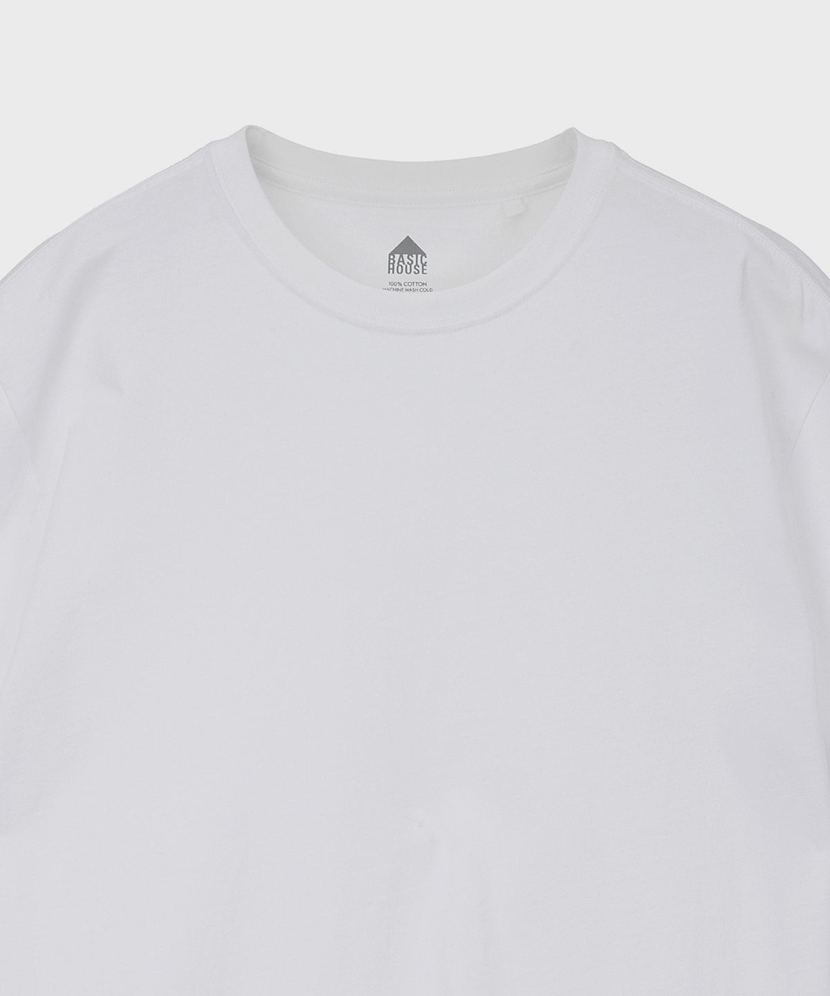 베이직하우스(BASIC HOUSE) UNI 레이어드 라운드넥 반팔티 긴기장(+7cm) 화이트 LATS0106