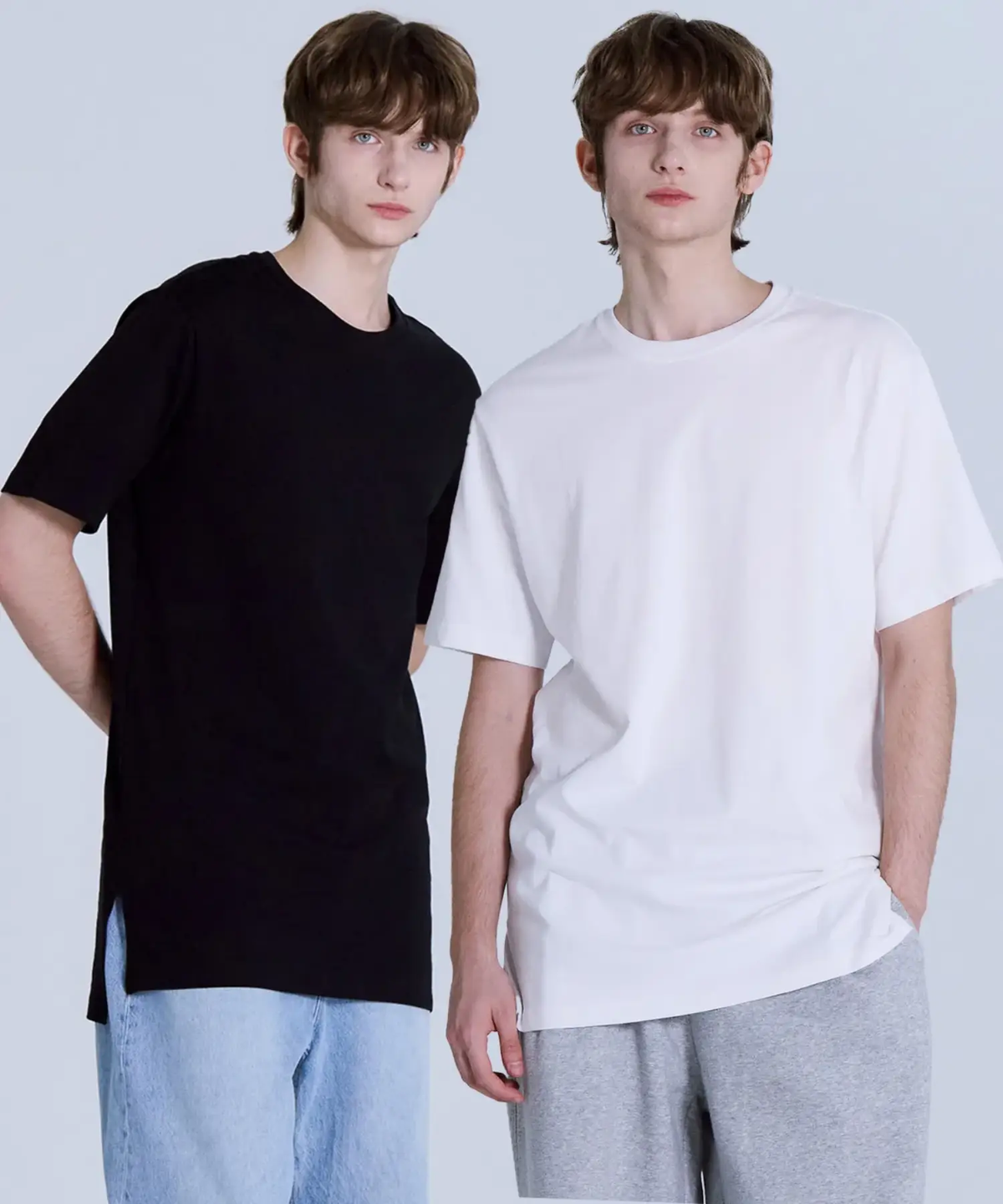 베이직하우스(BASIC HOUSE) [2PACK] 레이어드 오버핏 반팔티셔츠 긴기장 2팩(+7cm)  LATS0106