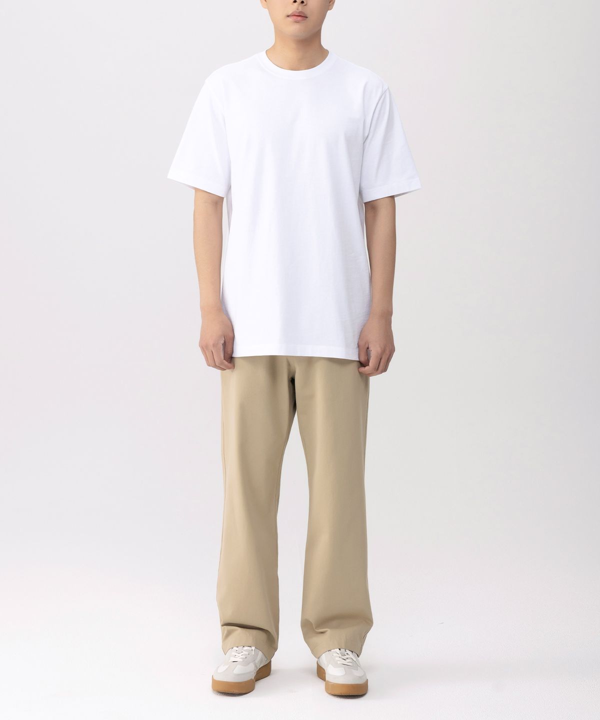 베이직하우스(BASIC HOUSE) UNI 레이어드 라운드 반팔티셔츠 일반기장 화이트(+4cm) LATS0114