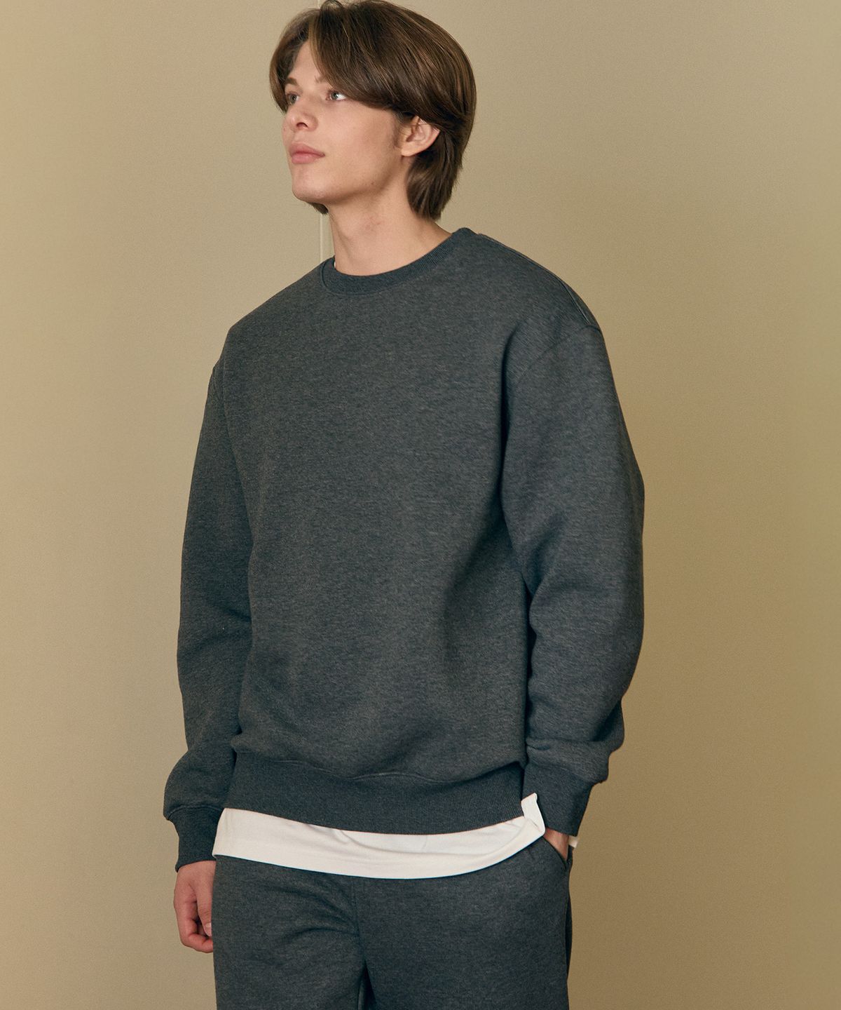 베이직하우스(BASIC HOUSE) UNI 레이어드 라운드 반팔티셔츠 일반기장 화이트(+4cm) LATS0114