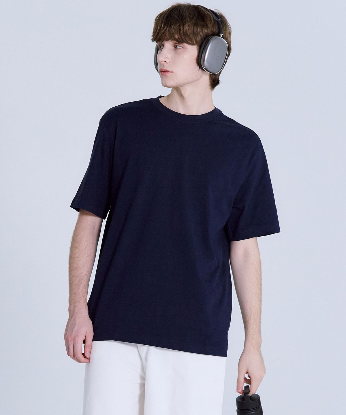 베이직하우스(BASIC HOUSE) 면 16수 오버핏 크루넥 반팔티셔츠 네이비