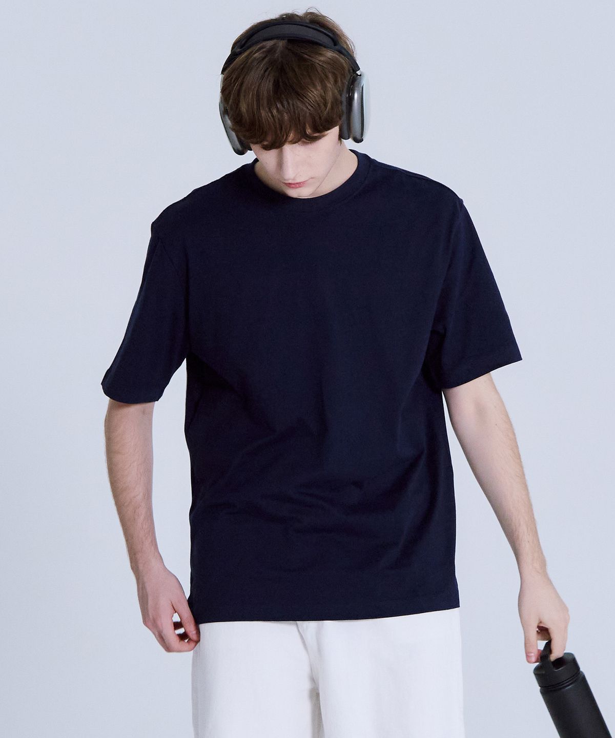 베이직하우스(BASIC HOUSE) 면 16수 오버핏 크루넥 반팔티셔츠 네이비