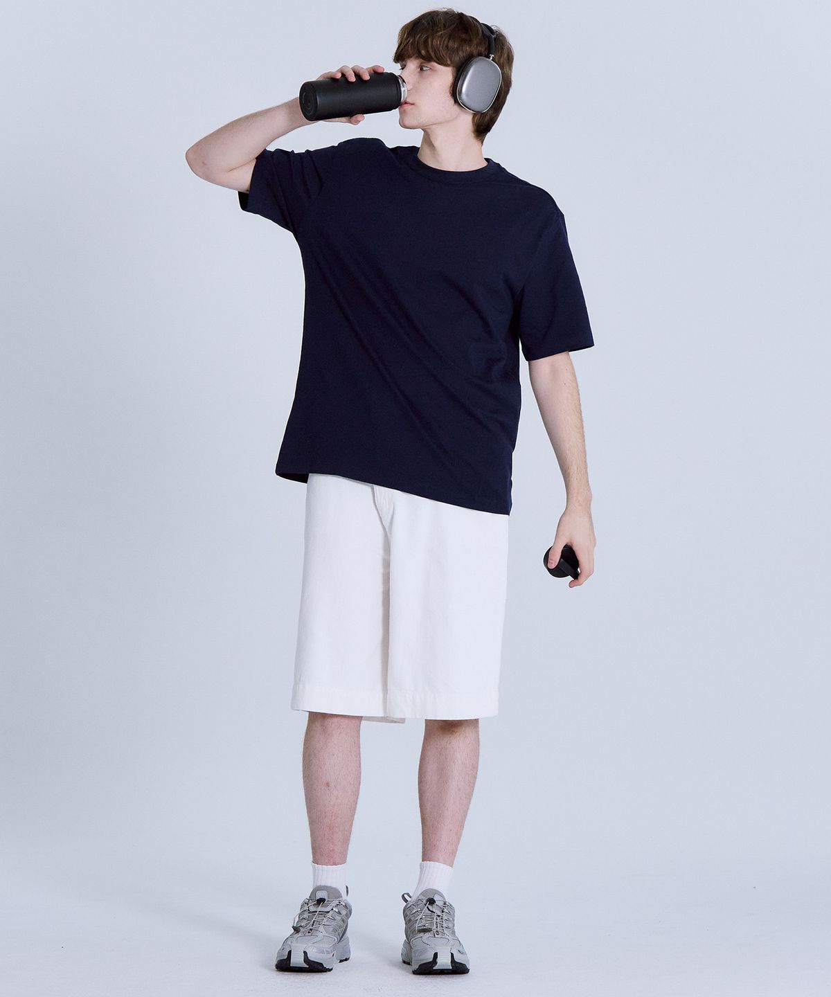 베이직하우스(BASIC HOUSE) 면 16수 오버핏 크루넥 반팔티셔츠 네이비