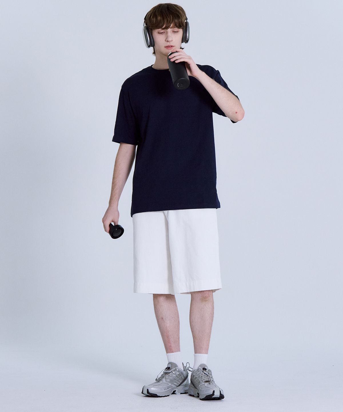 베이직하우스(BASIC HOUSE) 면 16수 오버핏 크루넥 반팔티셔츠 네이비
