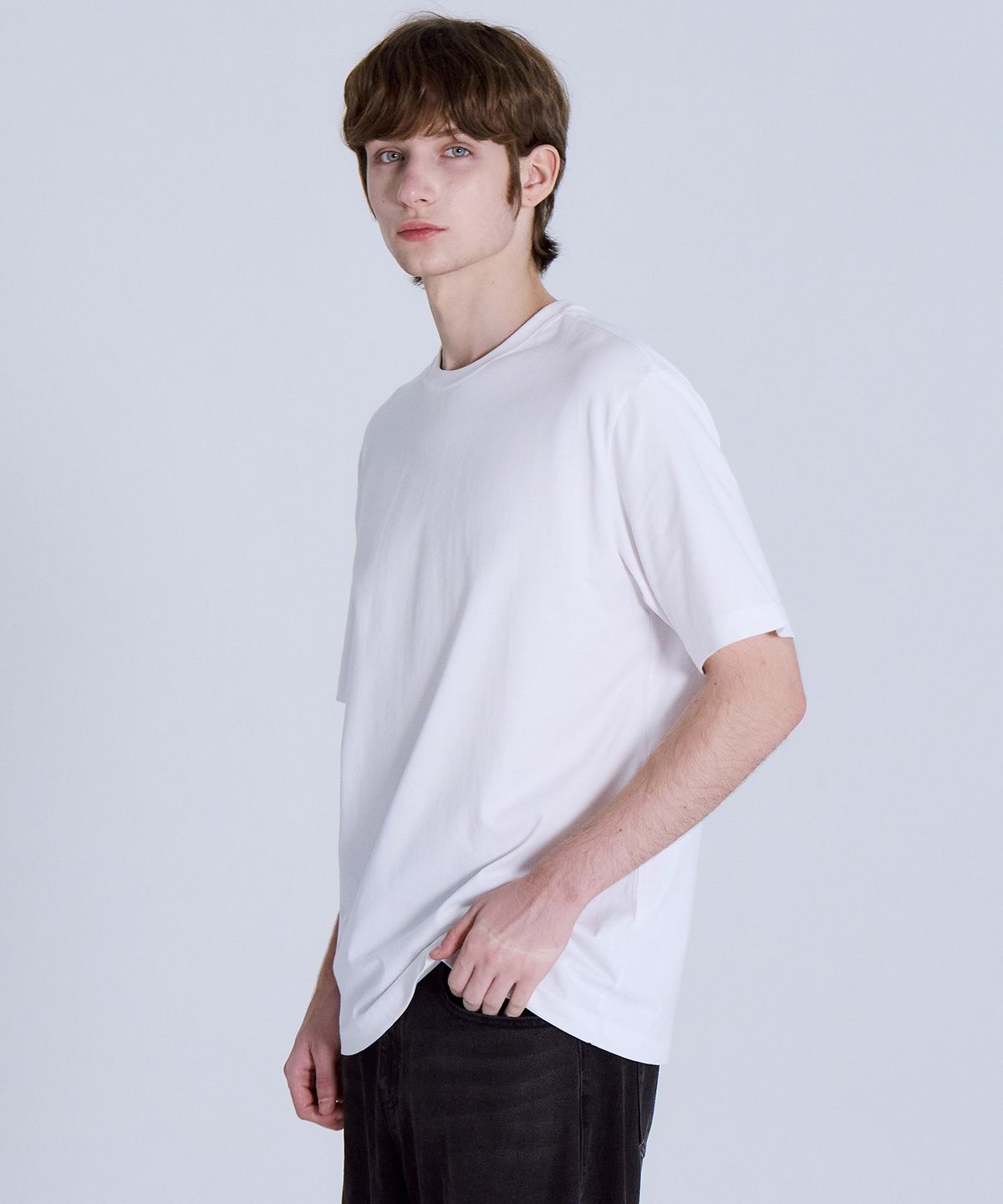 베이직하우스(BASIC HOUSE) 면 16수 오버핏 크루넥 반팔티셔츠 화이트
