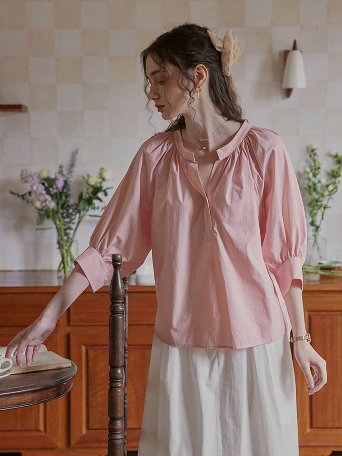 프라우드 마리(PROUD MARY) PM_Half sleeve v-neck blouse_PINK