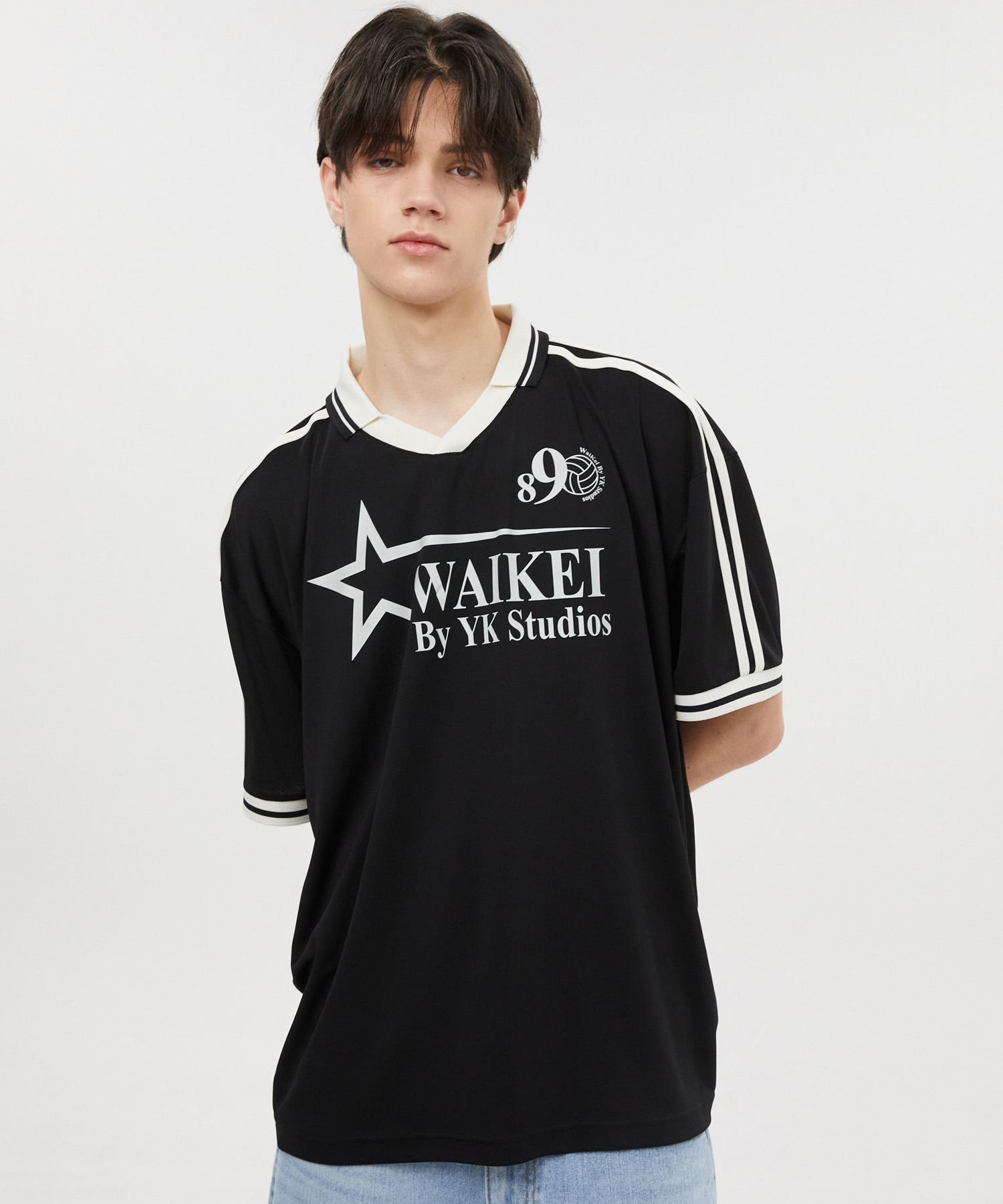 ◆Wai Kei◆ Cloud illustration short sleeve t-shirt black MUSINSA | WAI KEI Star Logo Collar Jersey Short Sleeve T