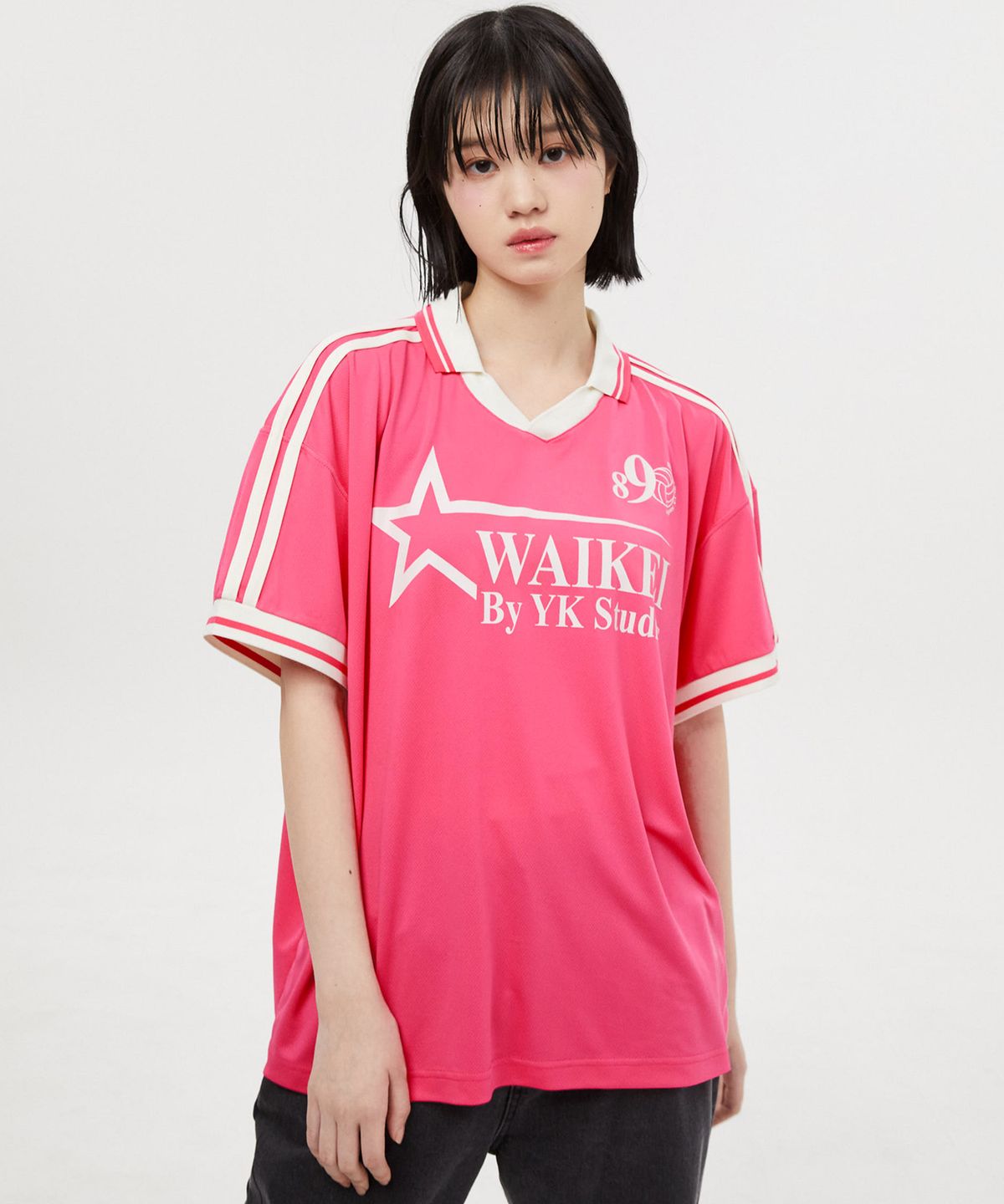 와이케이(WAIKEI) 스타 로고 카라 져지 반팔티셔츠 핑크
