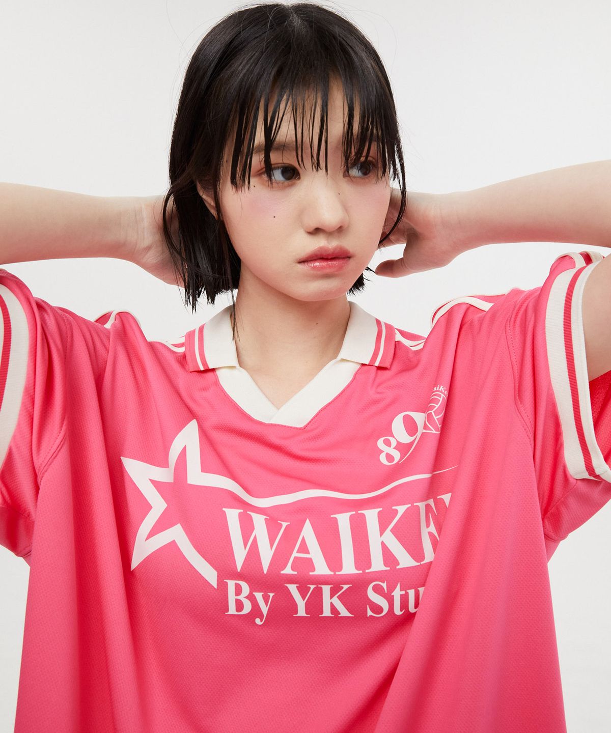 와이케이(WAIKEI) 스타 로고 카라 져지 반팔티셔츠 핑크
